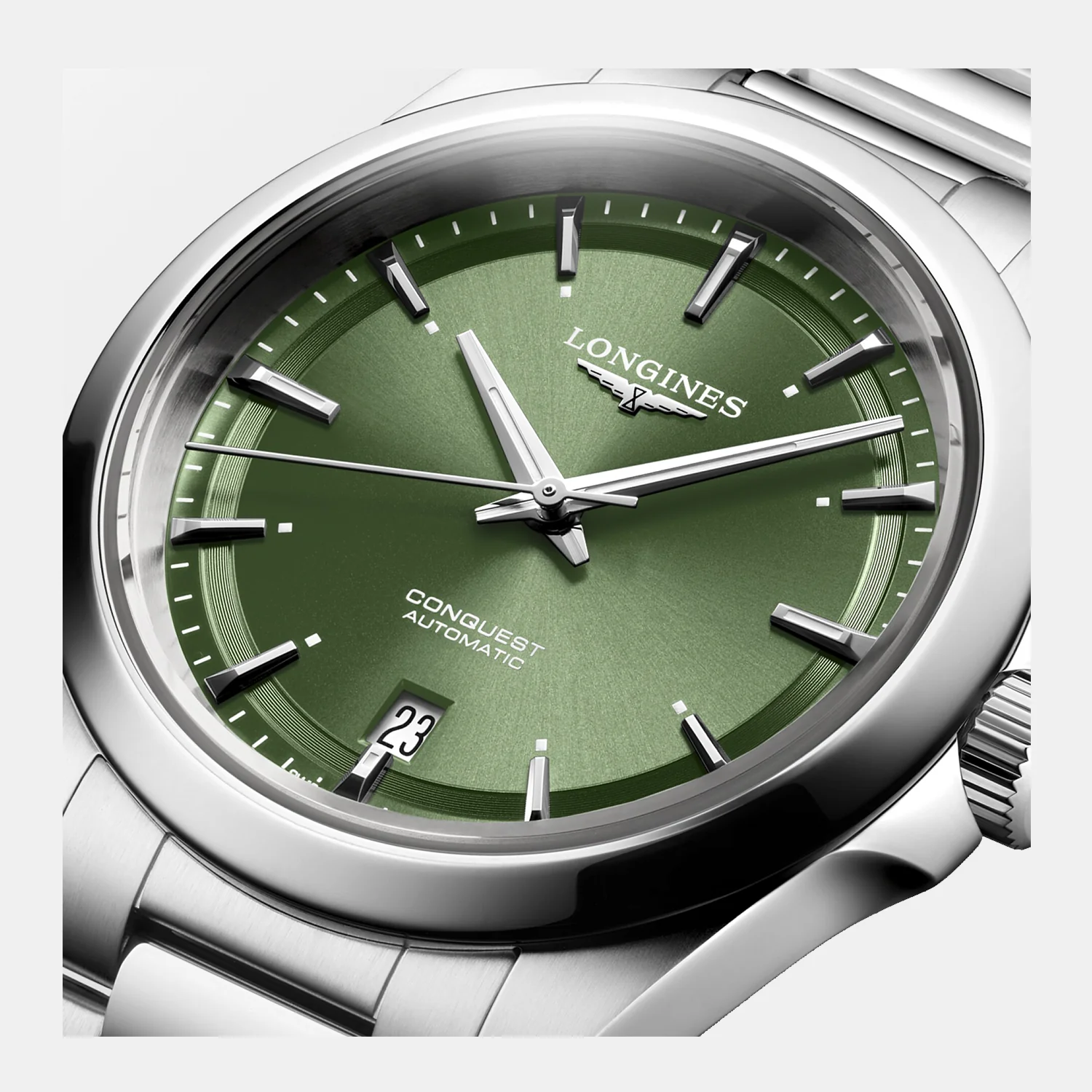 Conquest Men Automatic Sunray Green Dial Analog Stainless Steel Watch L37204026 - Image 3