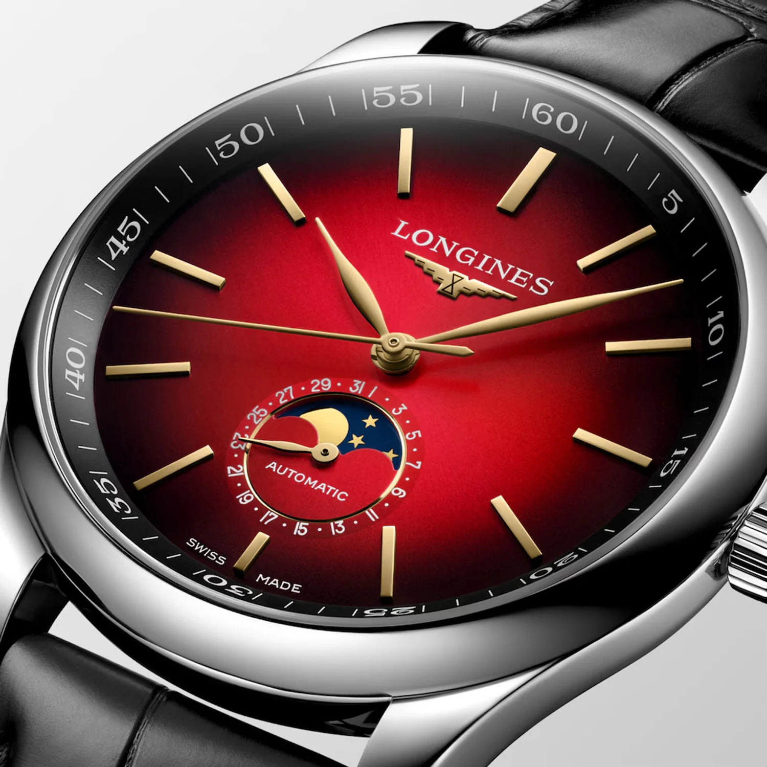 Master Collection Moonphase Men Automatic Red Dial Analog Leather Watch L29194092 - Image 2