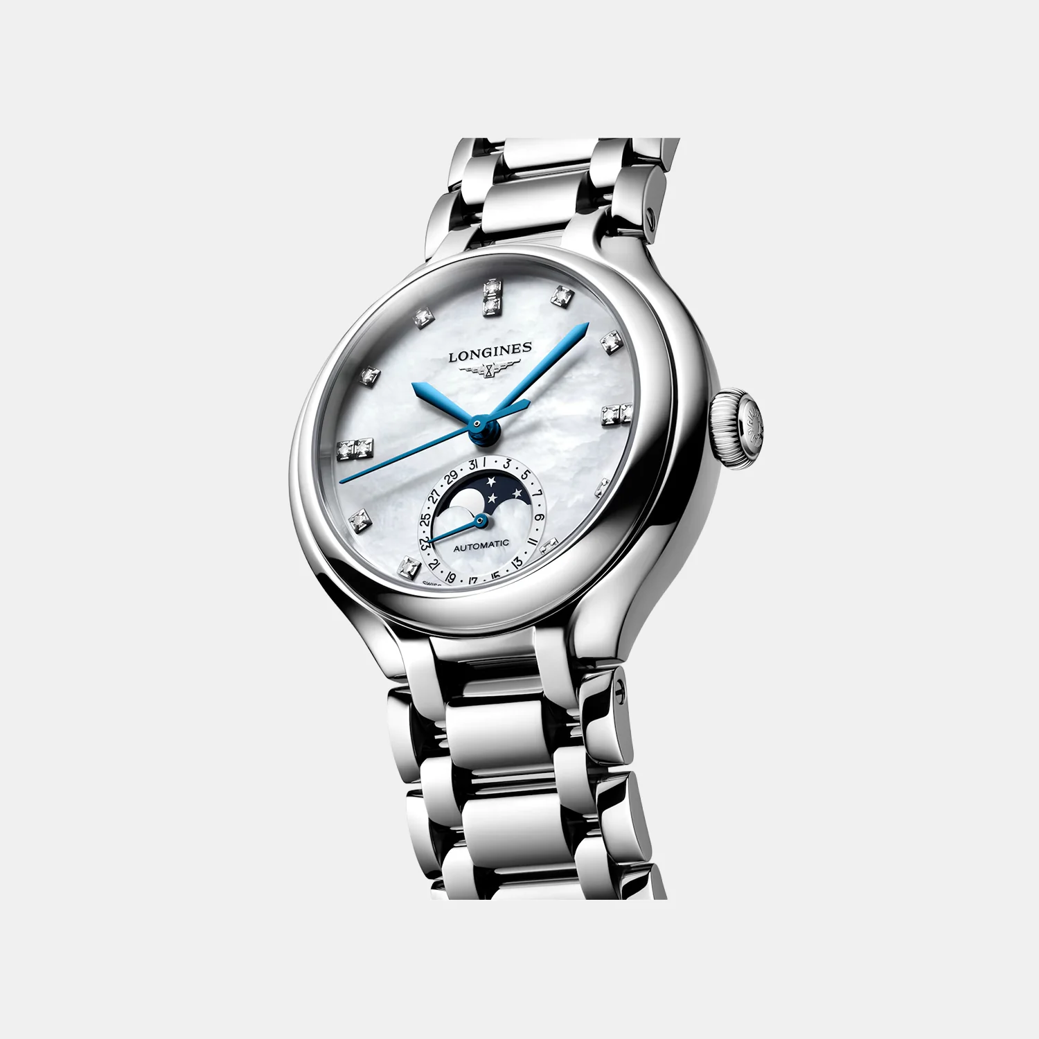 Primaluna Moonphase Women Automatic White Mother Of Pearl Dial Analog Stainless Steel Watch L81264876 - Image 3