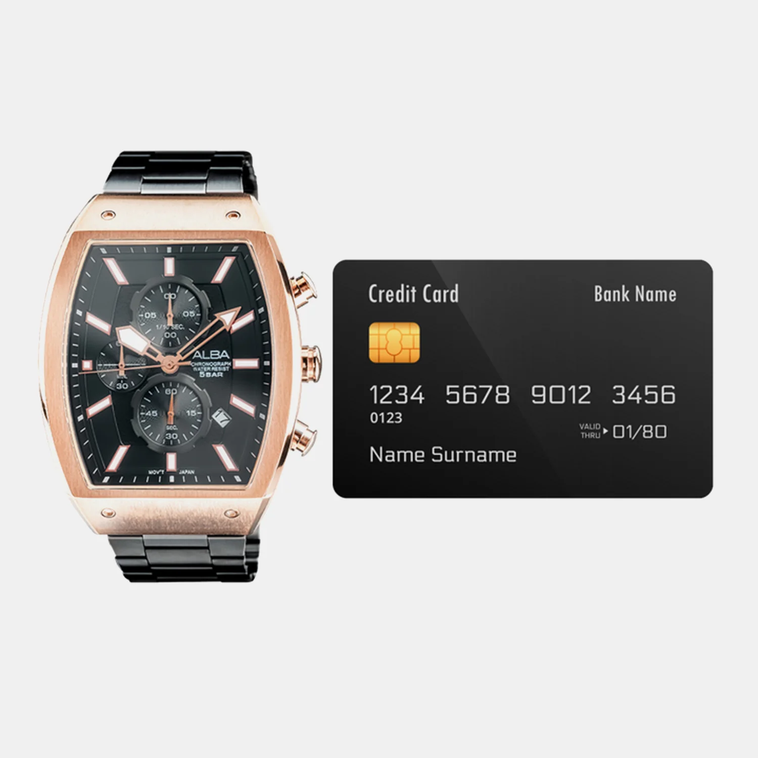 Men Quartz Black Tonneau Dial Chronograph Stainless Steel Watch AM3992X1 - Image 3