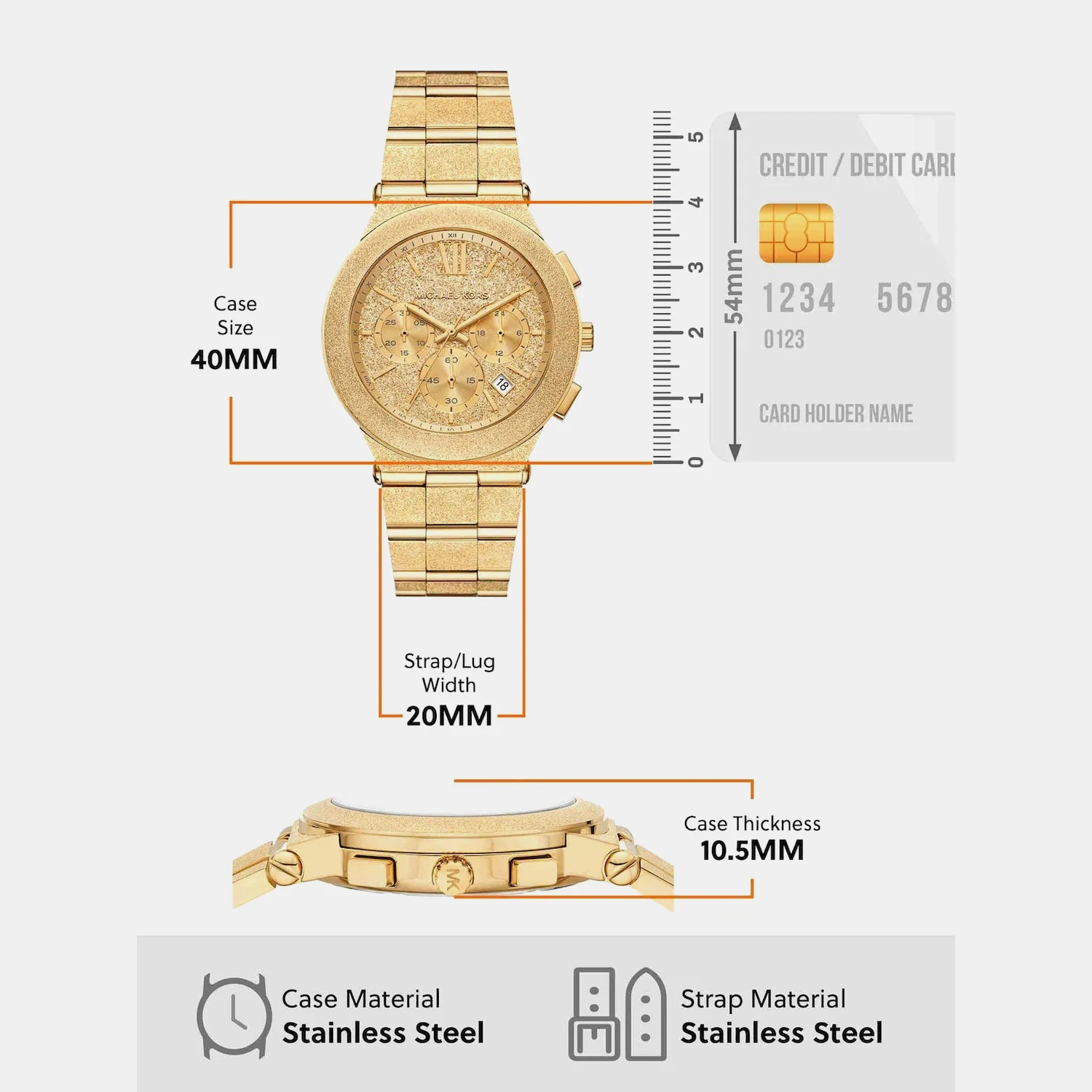 Billie Women Quartz Gold Dial Chronograph Stainless Steel Watch MK7556 - Image 5
