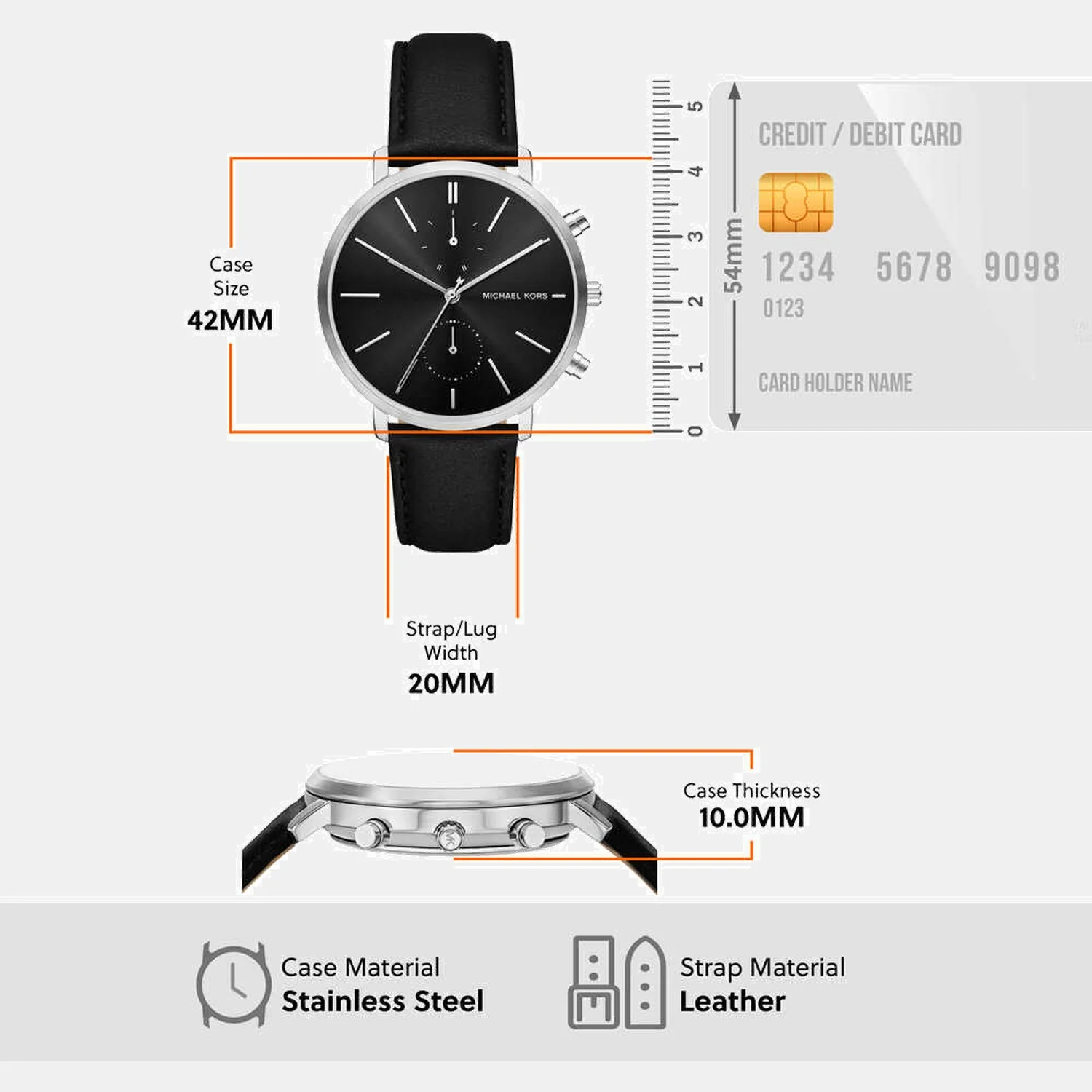 Blake Men Quartz Black Dial Chronograph Leather Watch MK9208 - Image 7