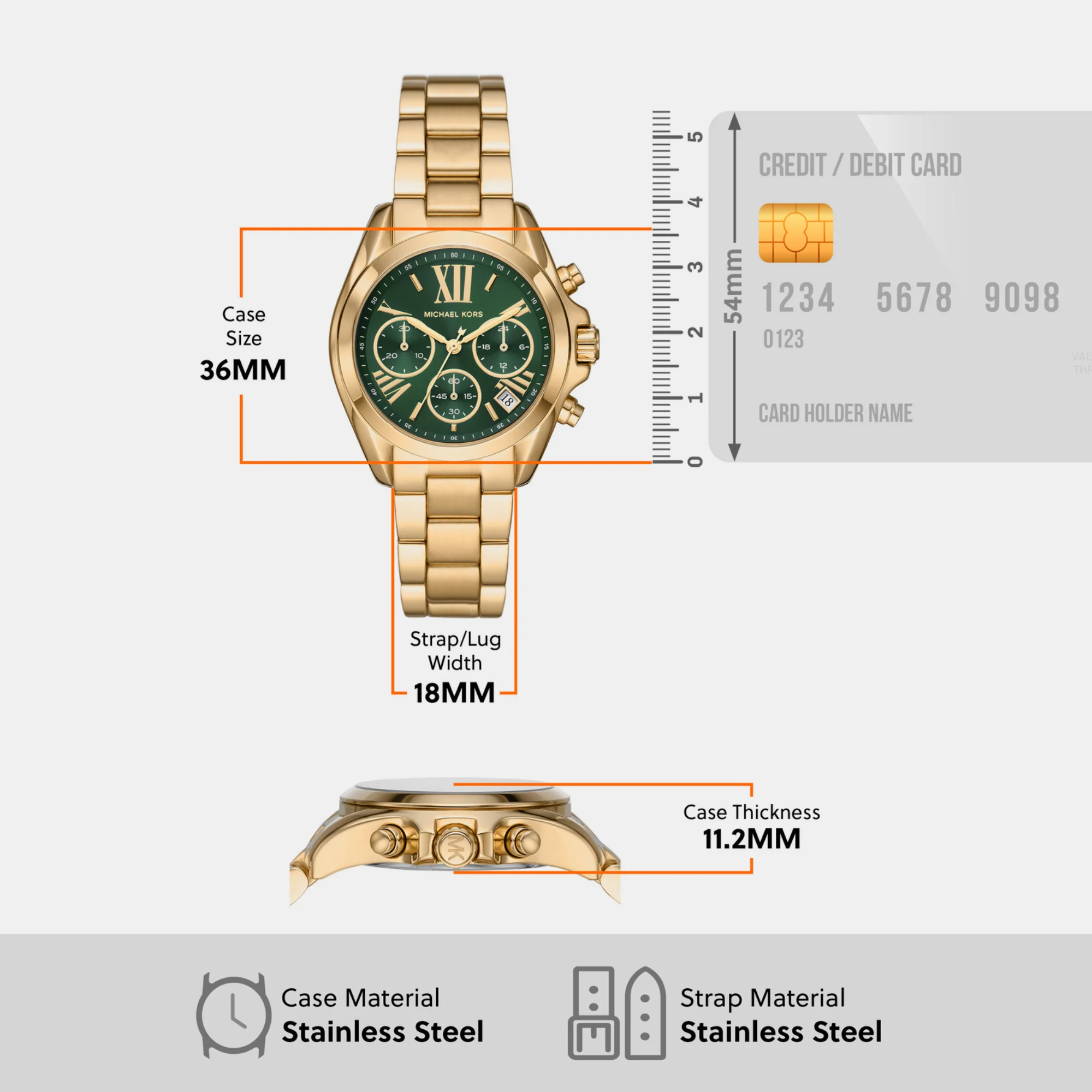 Bradshaw Women Quartz Green Dial Chronograph Stainless Steel Watch MK7257 - Image 5