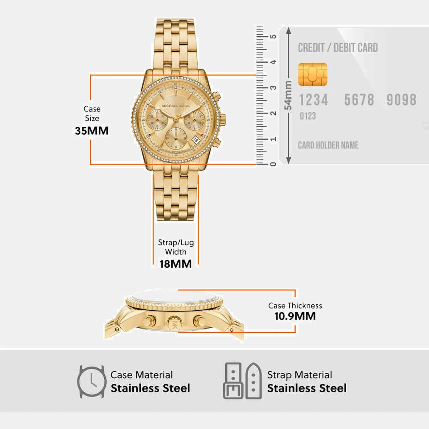 Bryant Women Quartz Gold Dial Analog Stainless Steel Watch MK7530 - Image 6