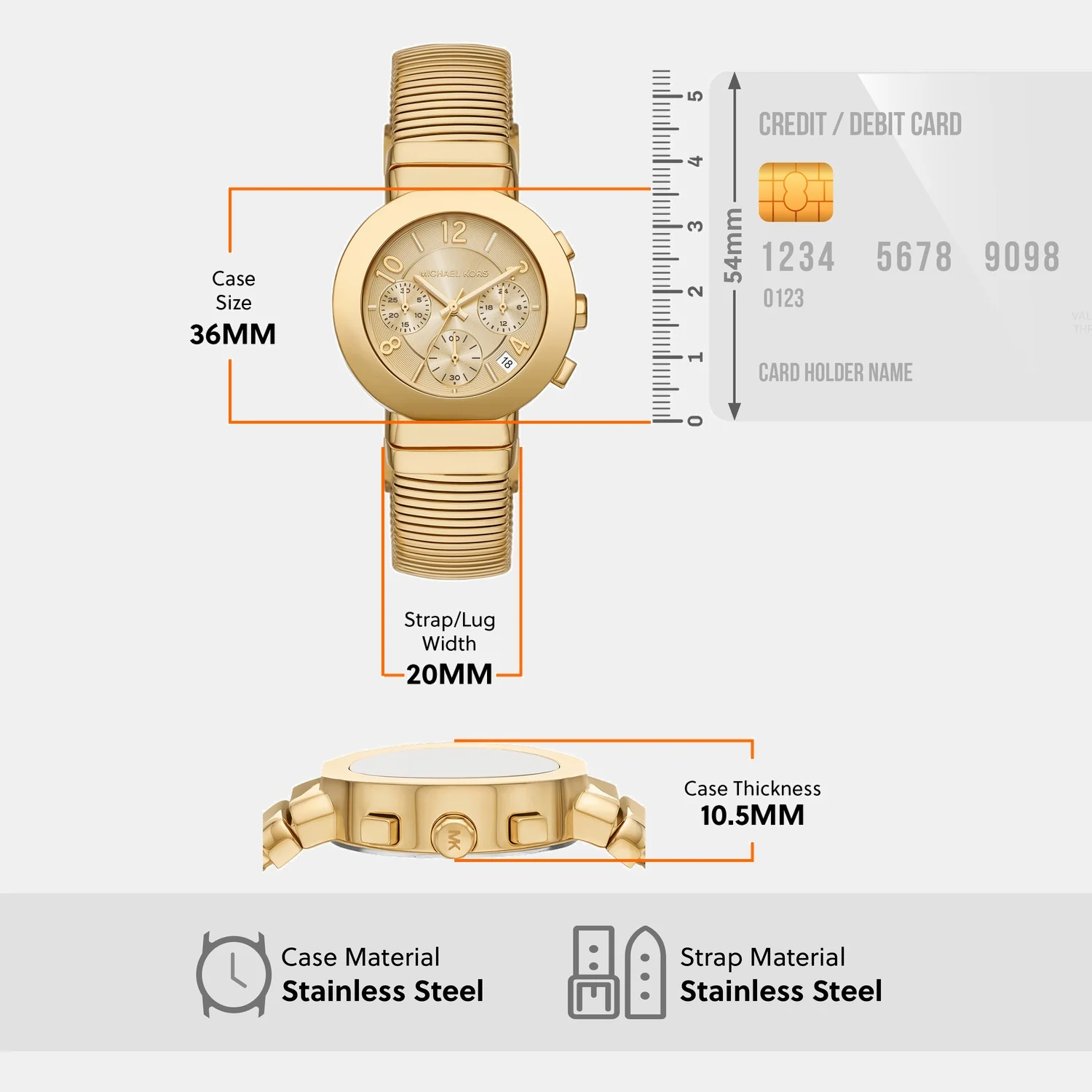 Gramercy Women Quartz Gold Dial Chronograph Stainless Steel Watch MK7525 - Image 8