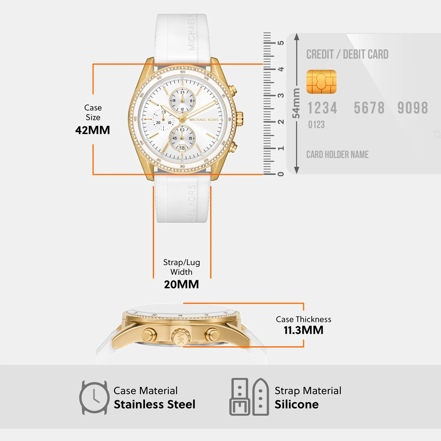 Hadyn Women Quartz White Dial Chronograph Silicone Watch MK7484 - Image 9