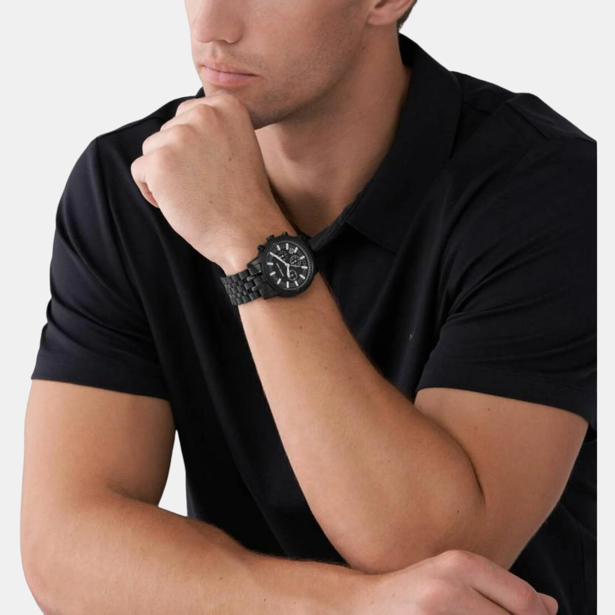 Hutton Men Quartz Black Dial Chronograph Stainless Steel Watch MK9089 - Image 4