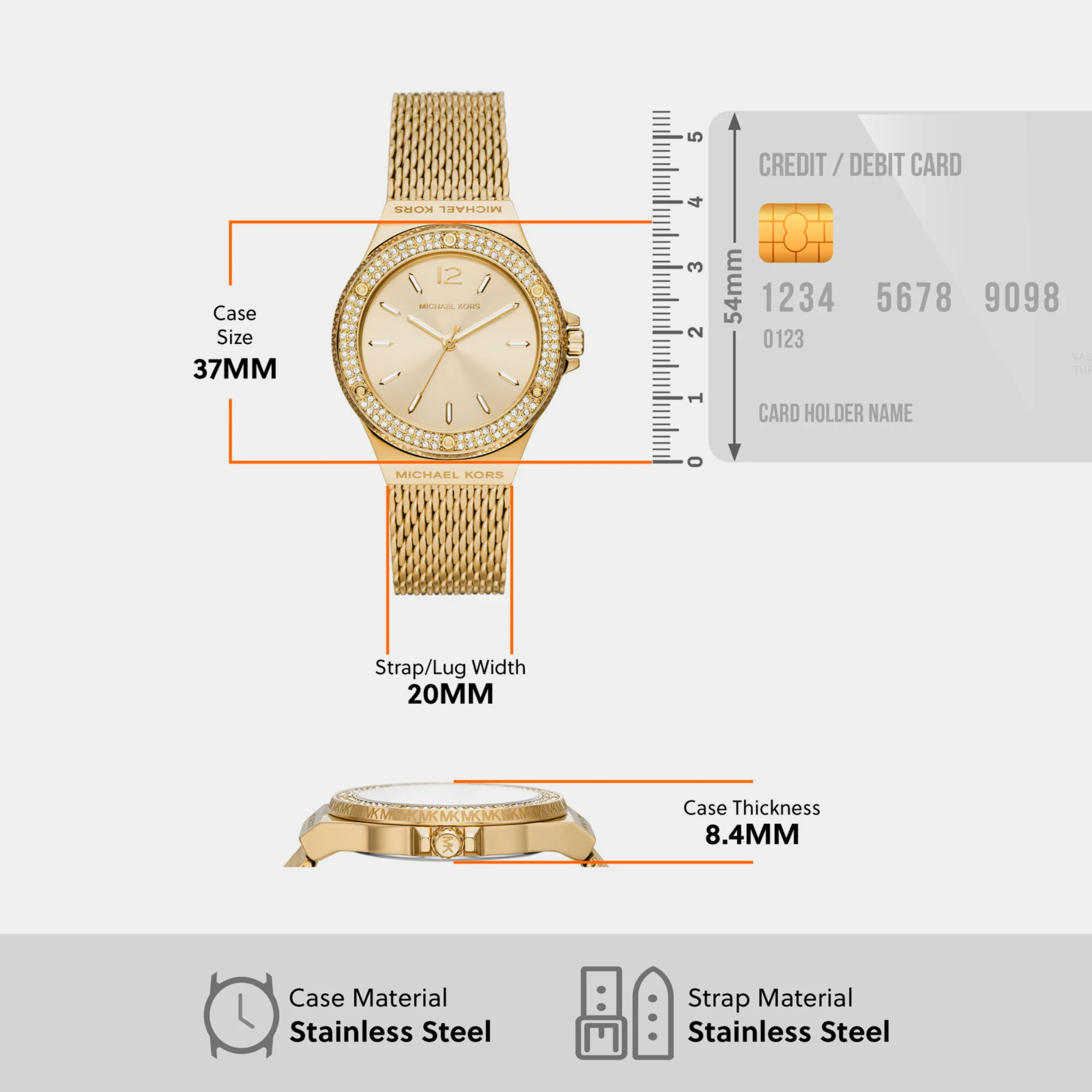 Lennox Women Quartz Gold Dial Analog Stainless Steel Watch MK7335 - Image 4