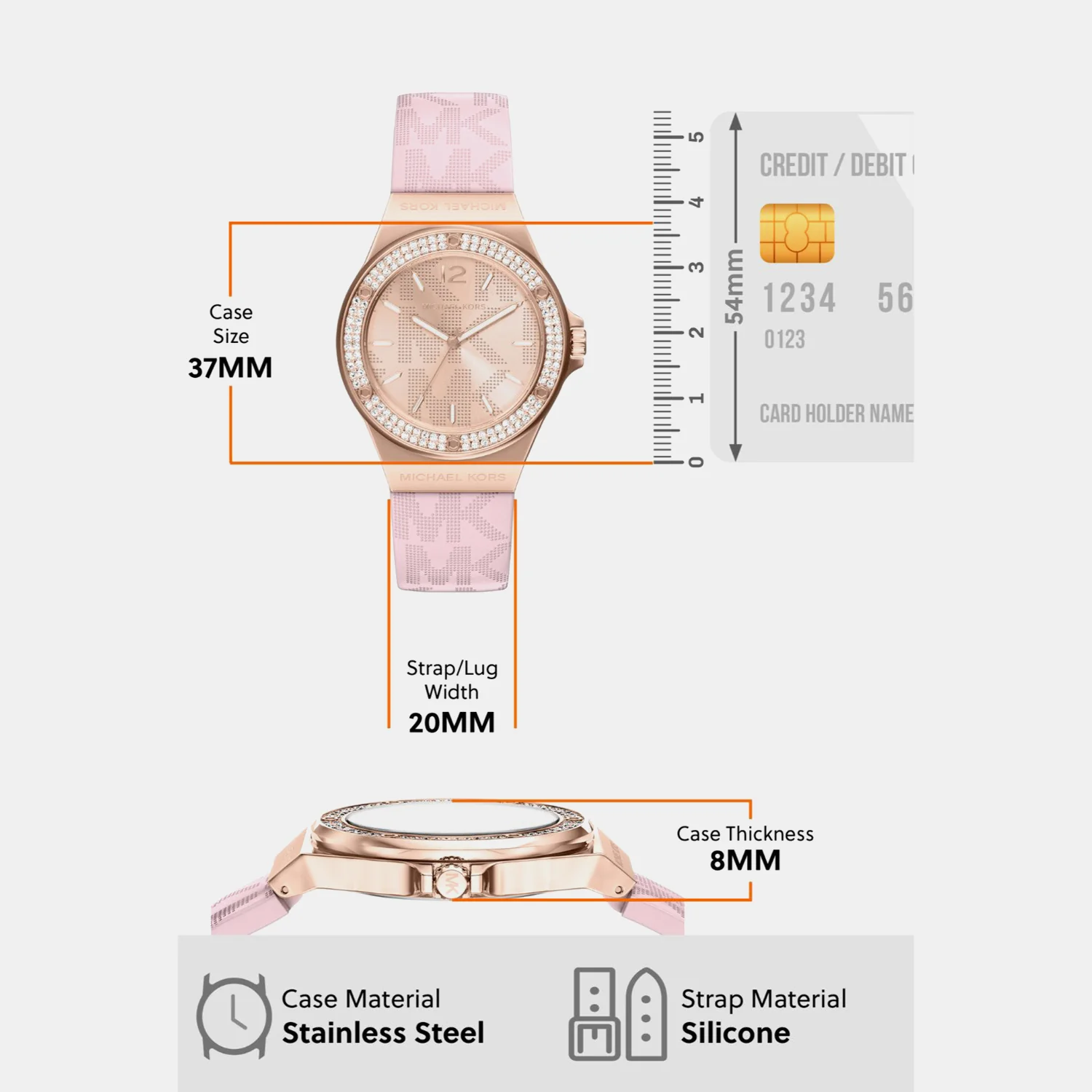 Lennox Women Quartz Rose Gold Dial Analog Silicone Watch MKO1251 - Image 6