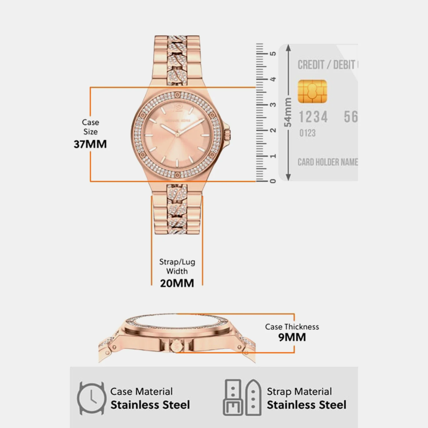 Lennox Women Quartz Rose Gold Dial Analog Stainless Steel Watch MKO1247 - Image 5