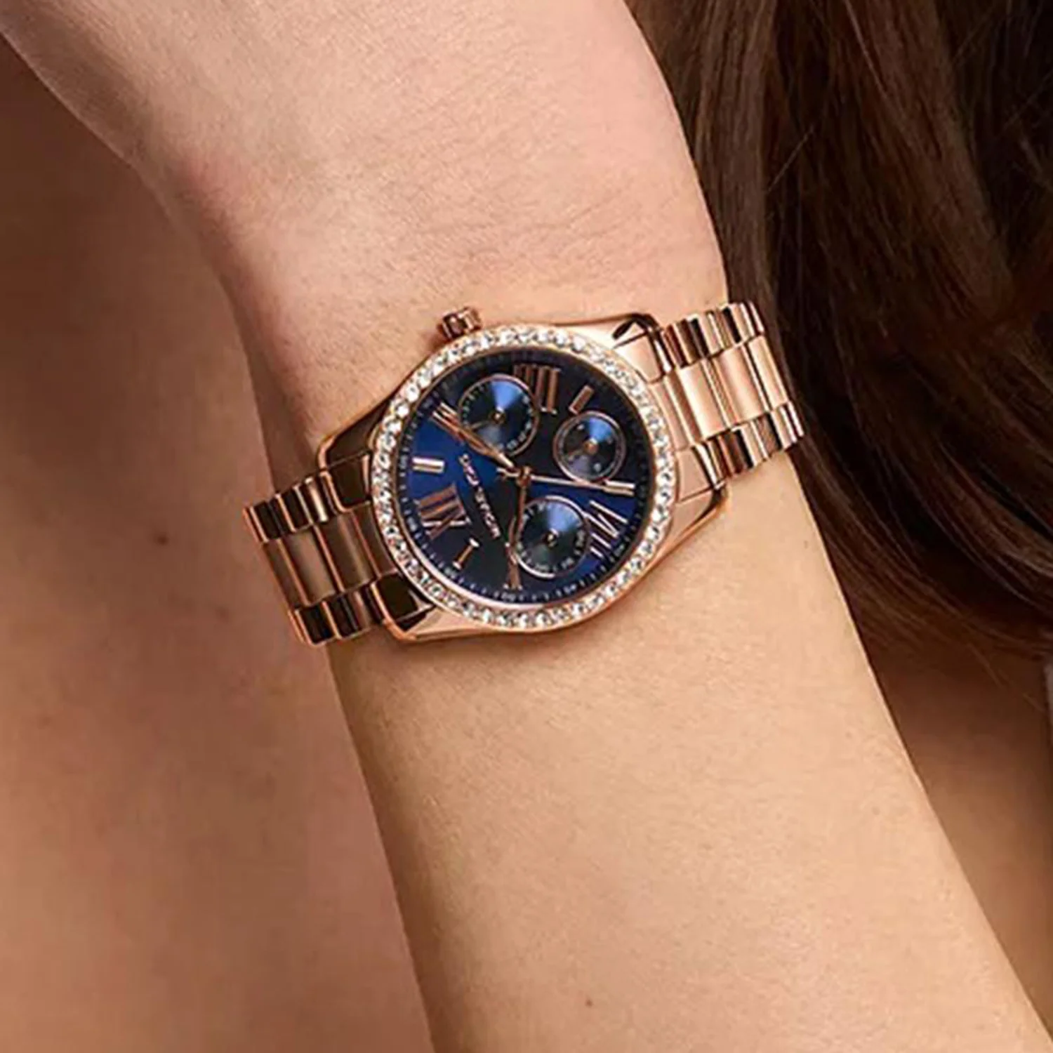 Lexington Women Quartz Blue Dial Multi-Function Stainless Steel Watch MK4926 - Image 4