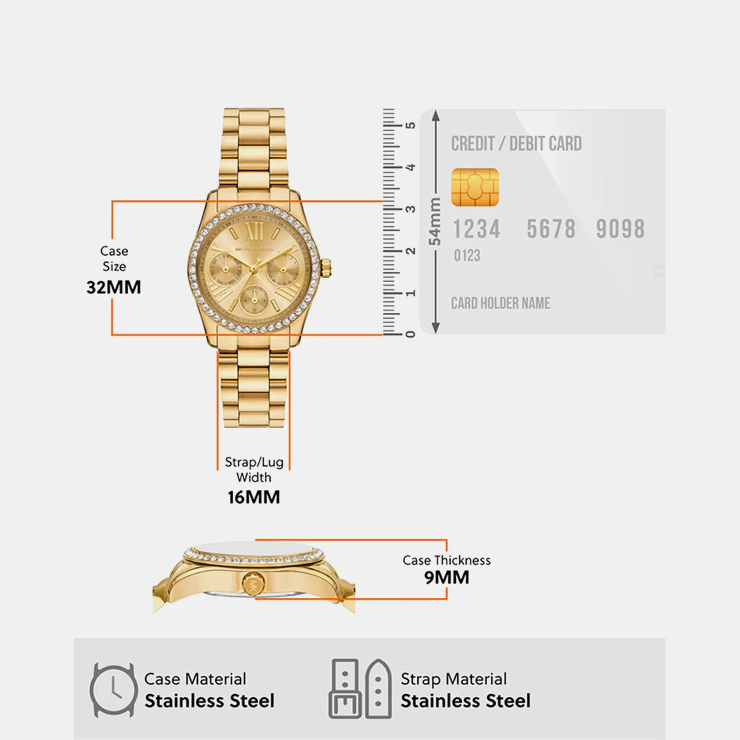 Lexington Women Quartz Gold Dial Chronograph Stainless Steel Watch MK4982 - Image 4