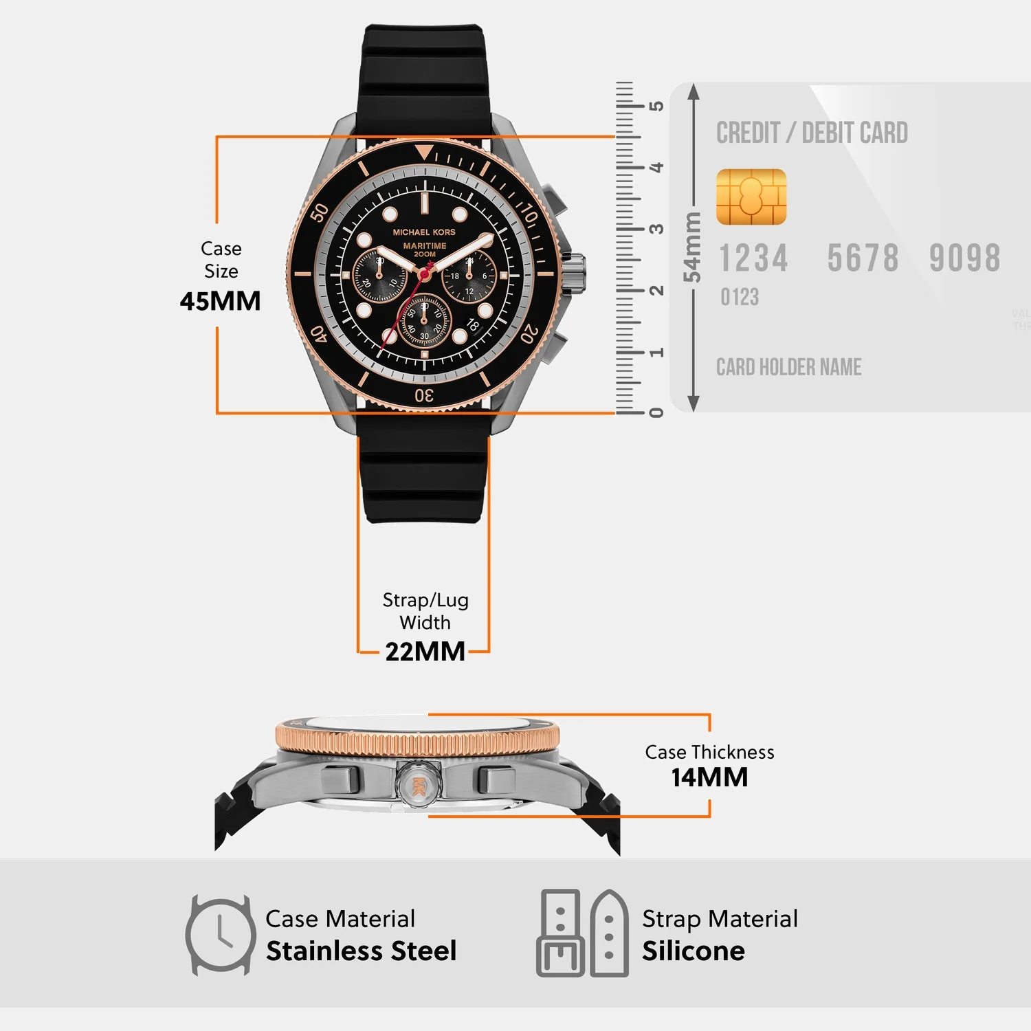 Maritime Men Quartz Black Dial Chronograph Silicone Watch MK9206 - Image 8