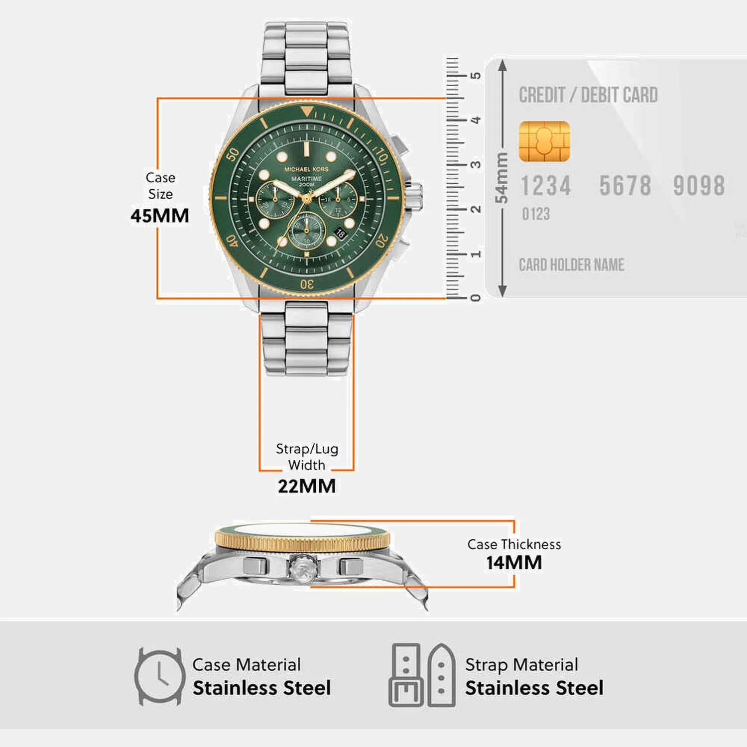 Maritime Men Quartz Green Dial Chronograph Stainless Steel Watch MK9215 - Image 6