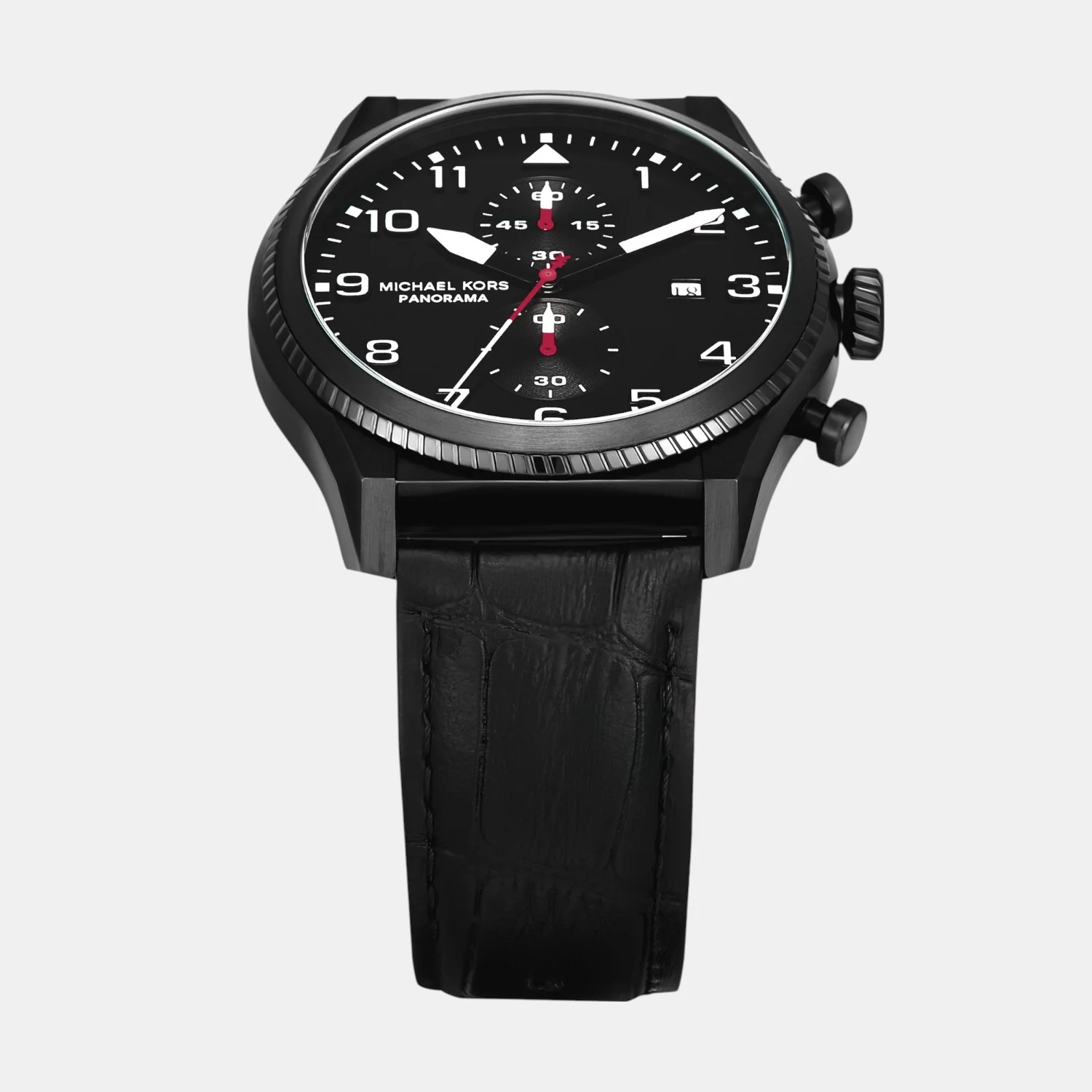 Panorama Men Quartz Black Dial Chronograph Leather Watch MK9201 - Image 3