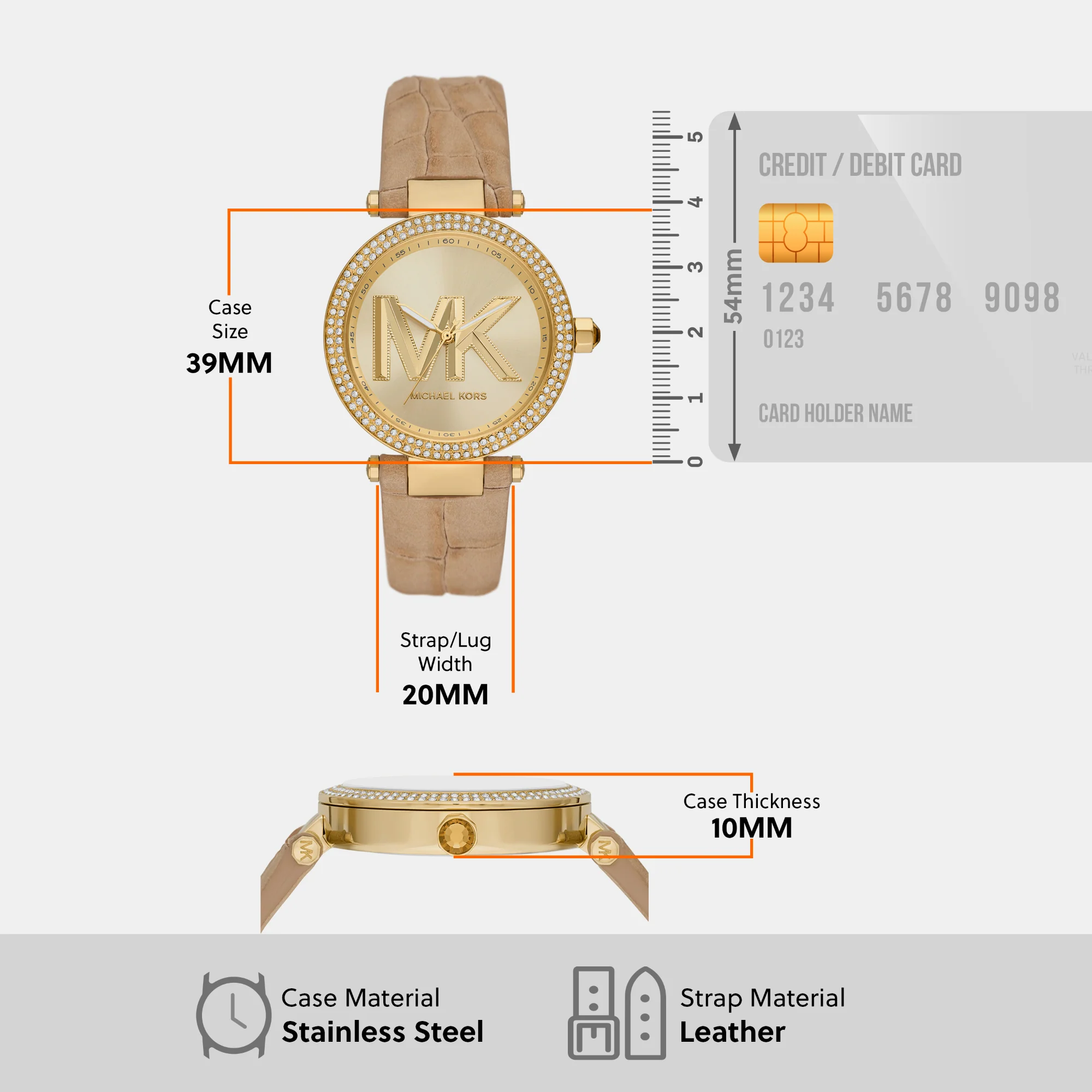 Parker Women Quartz Gold Dial Analog Leather Watch MK4725 - Image 7
