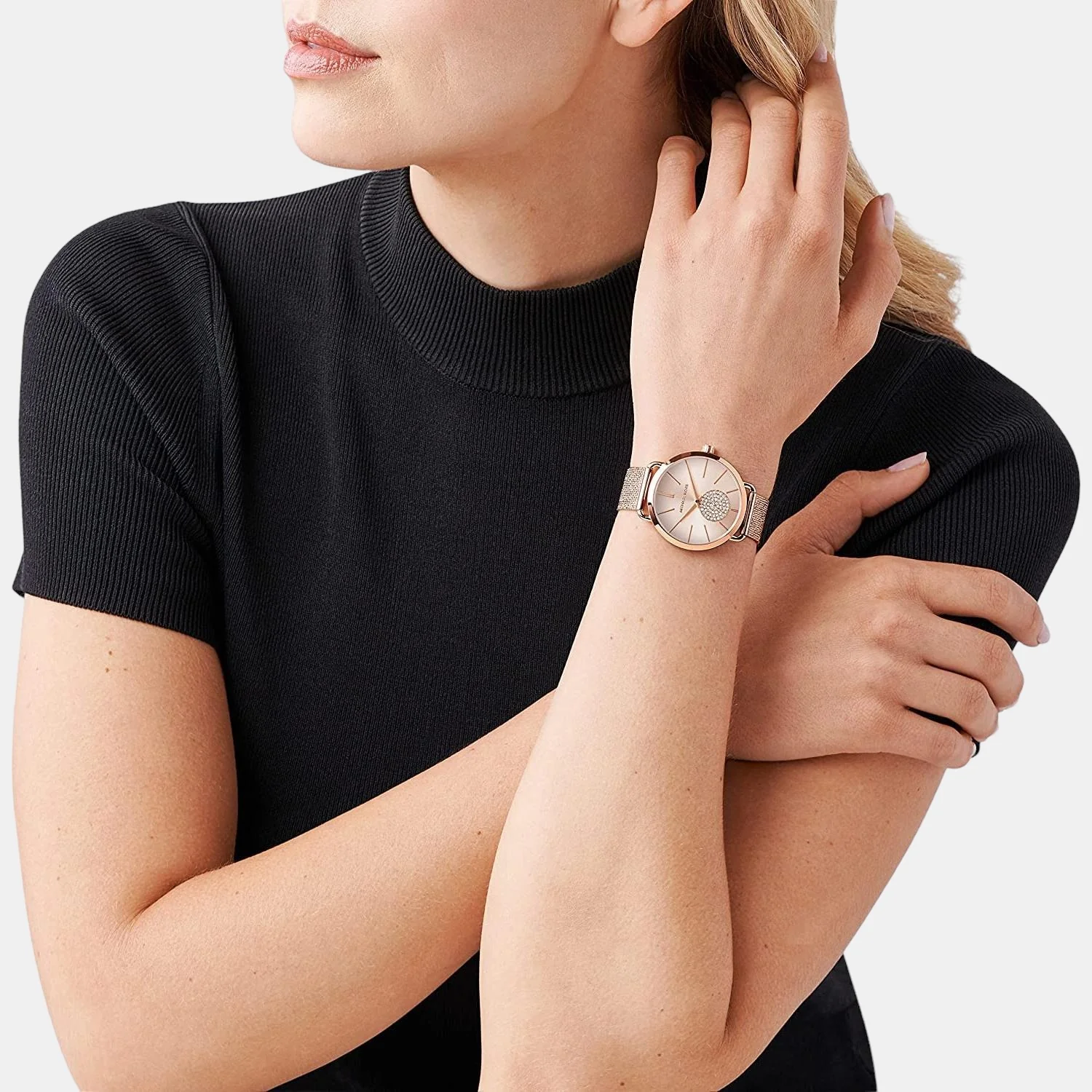 Portia Women Quartz Rose Gold Dial Analog Stainless Steel Watch MK3845 - Image 5