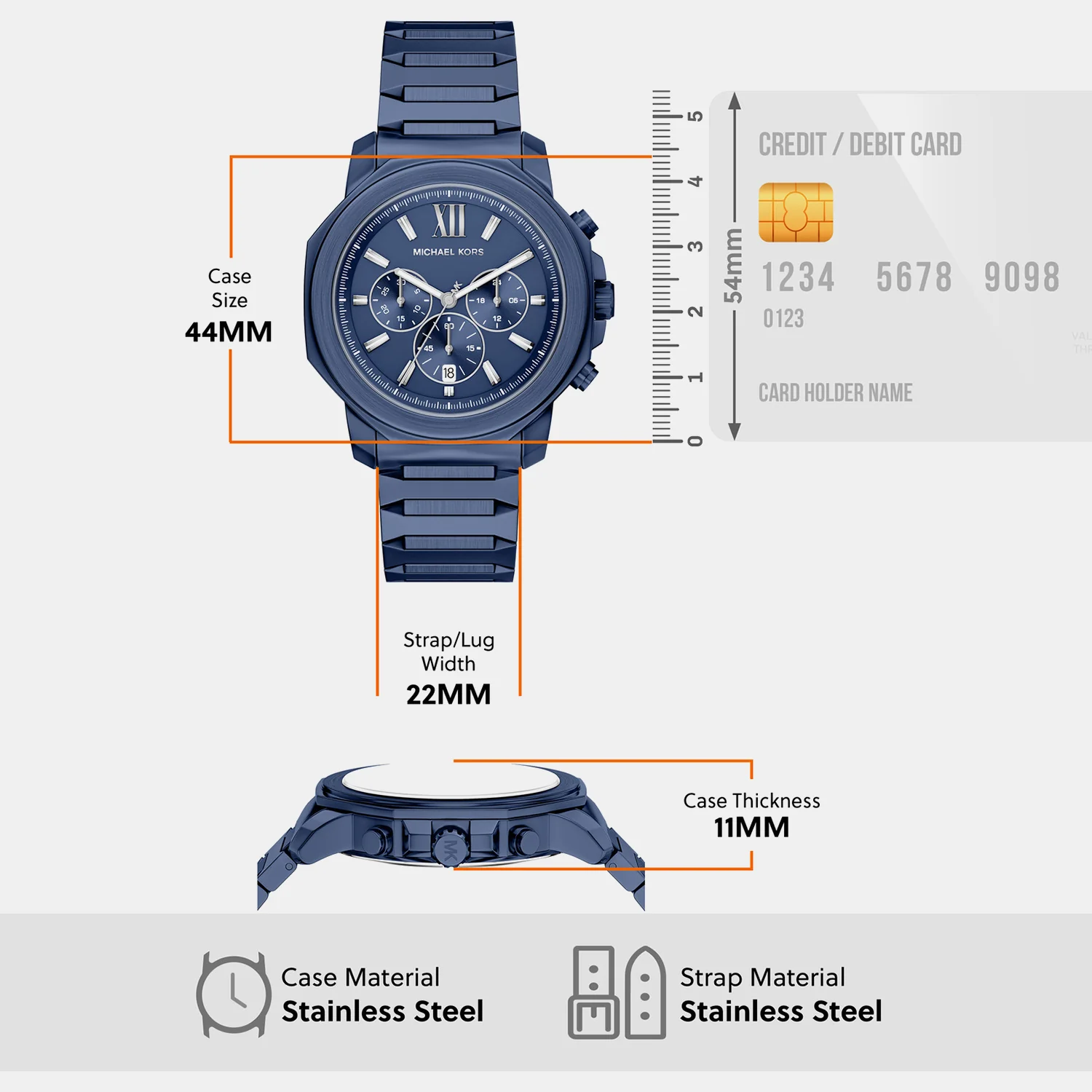 Prescott Men Quartz Blue Dial Chronograph Stainless Steel Watch MK9251 - Image 3