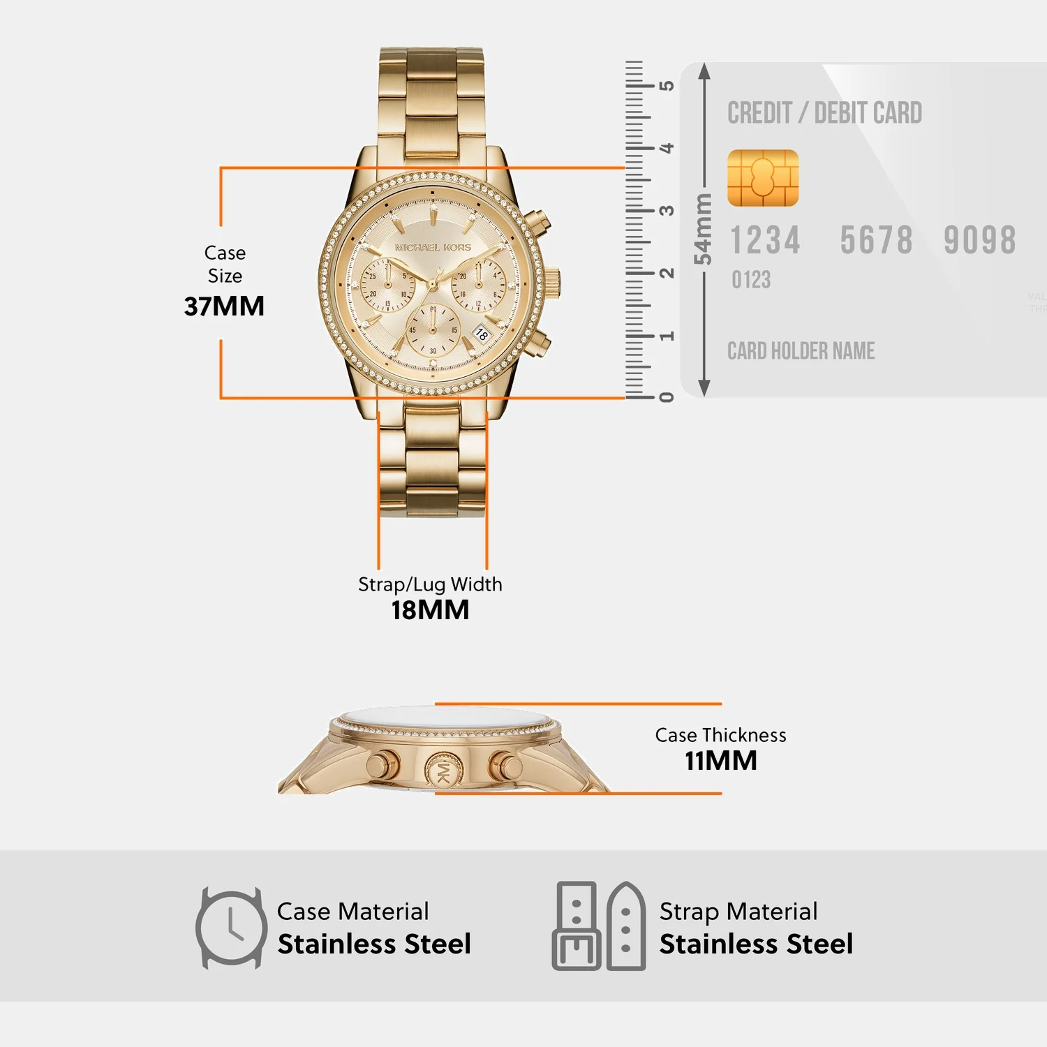 Ritz Women Quartz Gold Dial Chronograph Stainless Steel Watch MK6356 - Image 5