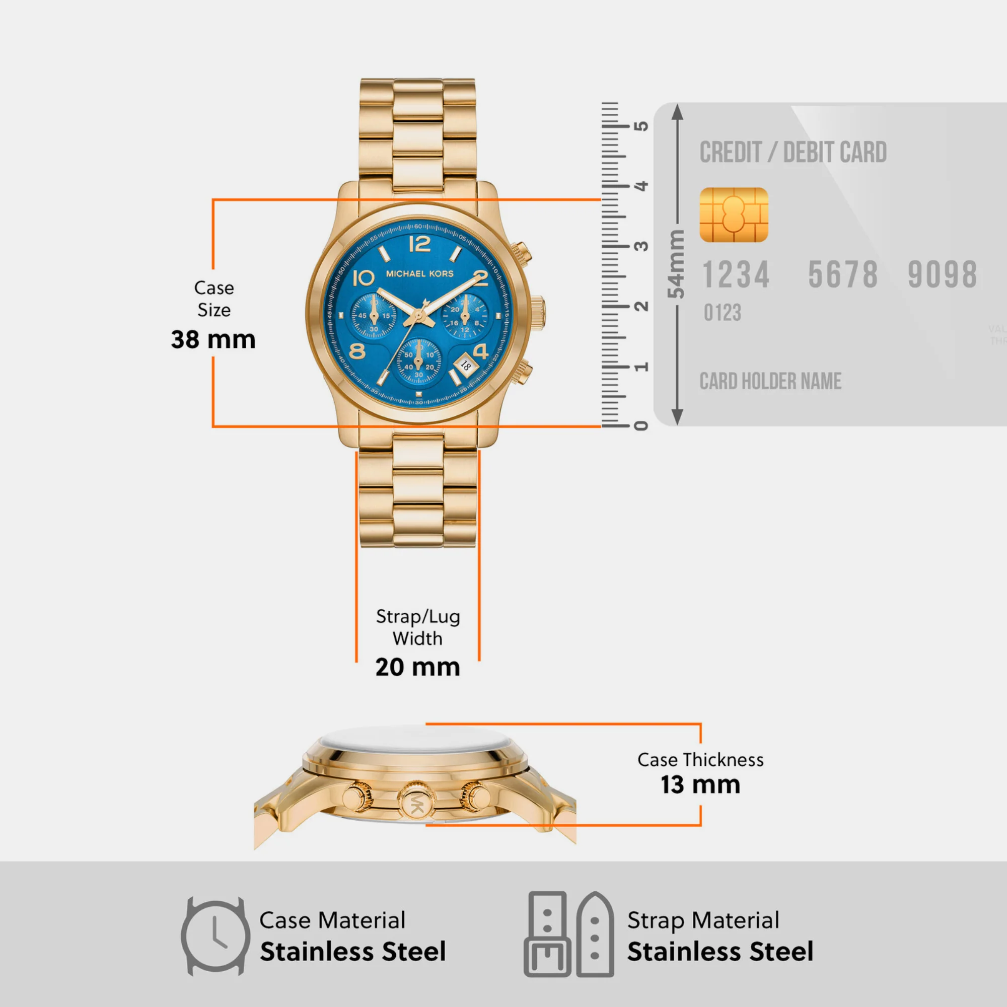 Runway Women Quartz Blue Dial Chronograph Stainless Steel Watch MK7353 - Image 4