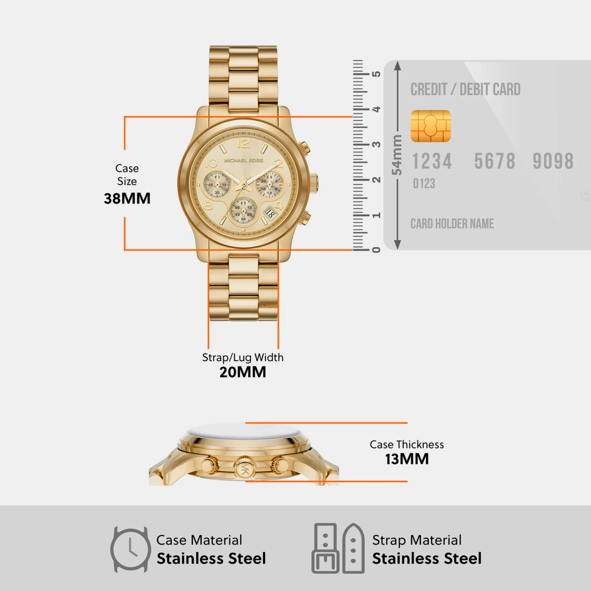 Runway Women Quartz Gold Dial Chronograph Stainless Steel Watch MK7323 - Image 5