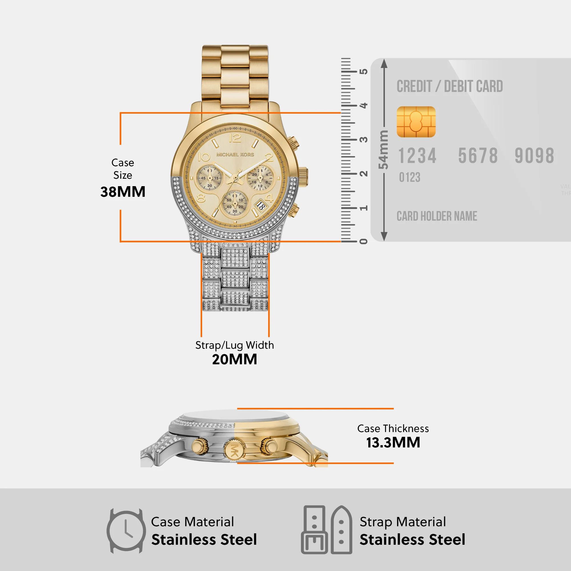 Runway Women Quartz Gold Dial Chronograph Stainless Steel Watch MK7329 - Image 7