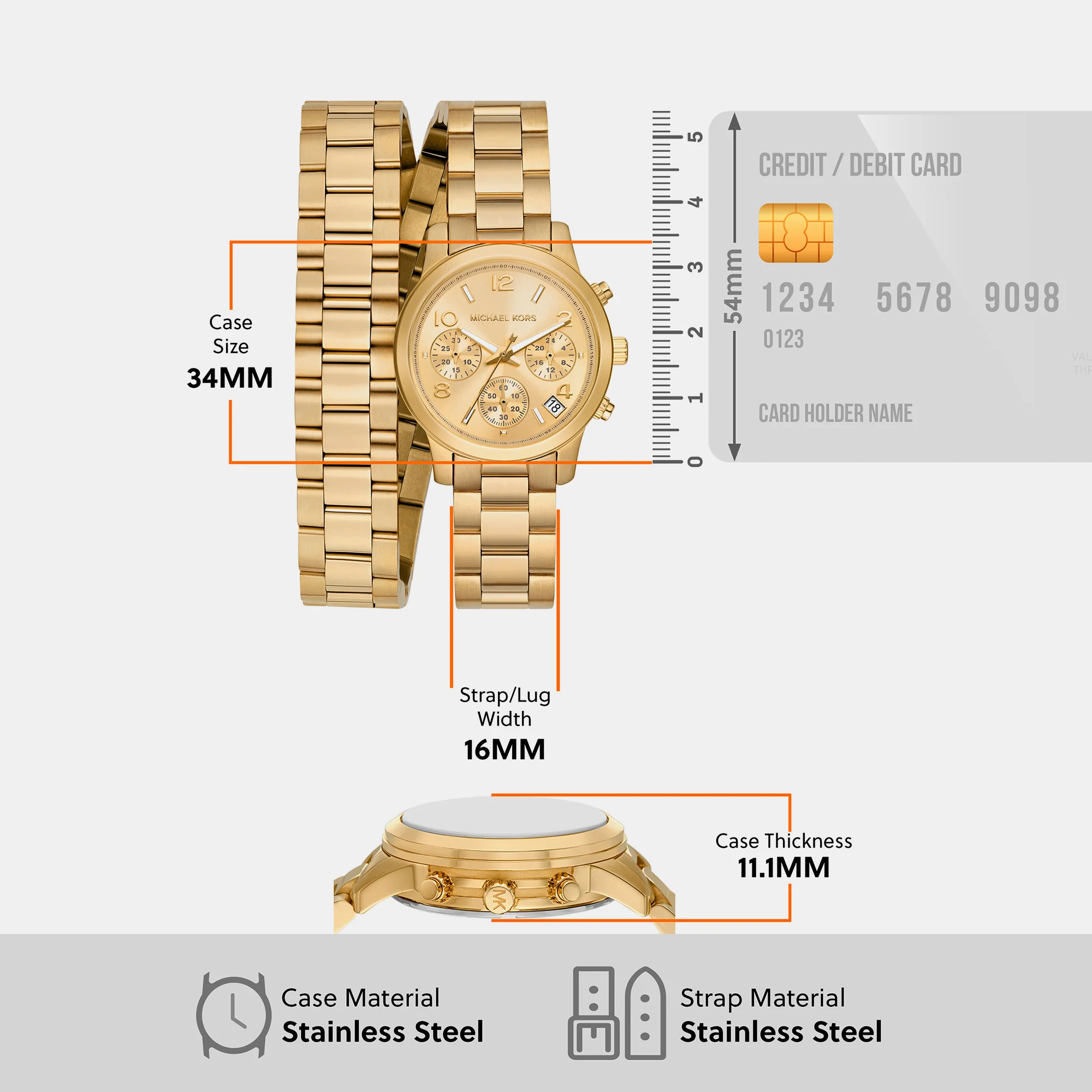 Runway Women Quartz Gold Dial Chronograph Stainless Steel Watch MK7452 - Image 8