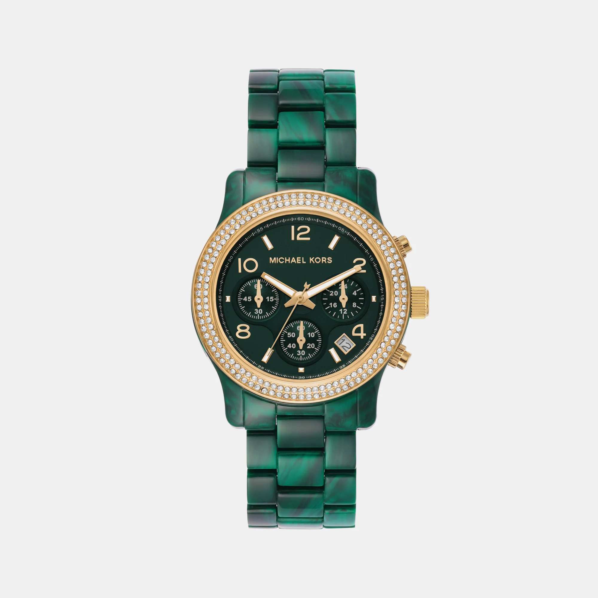 Runway Women Quartz Green Dial Chronograph Acetate Watch MK7422