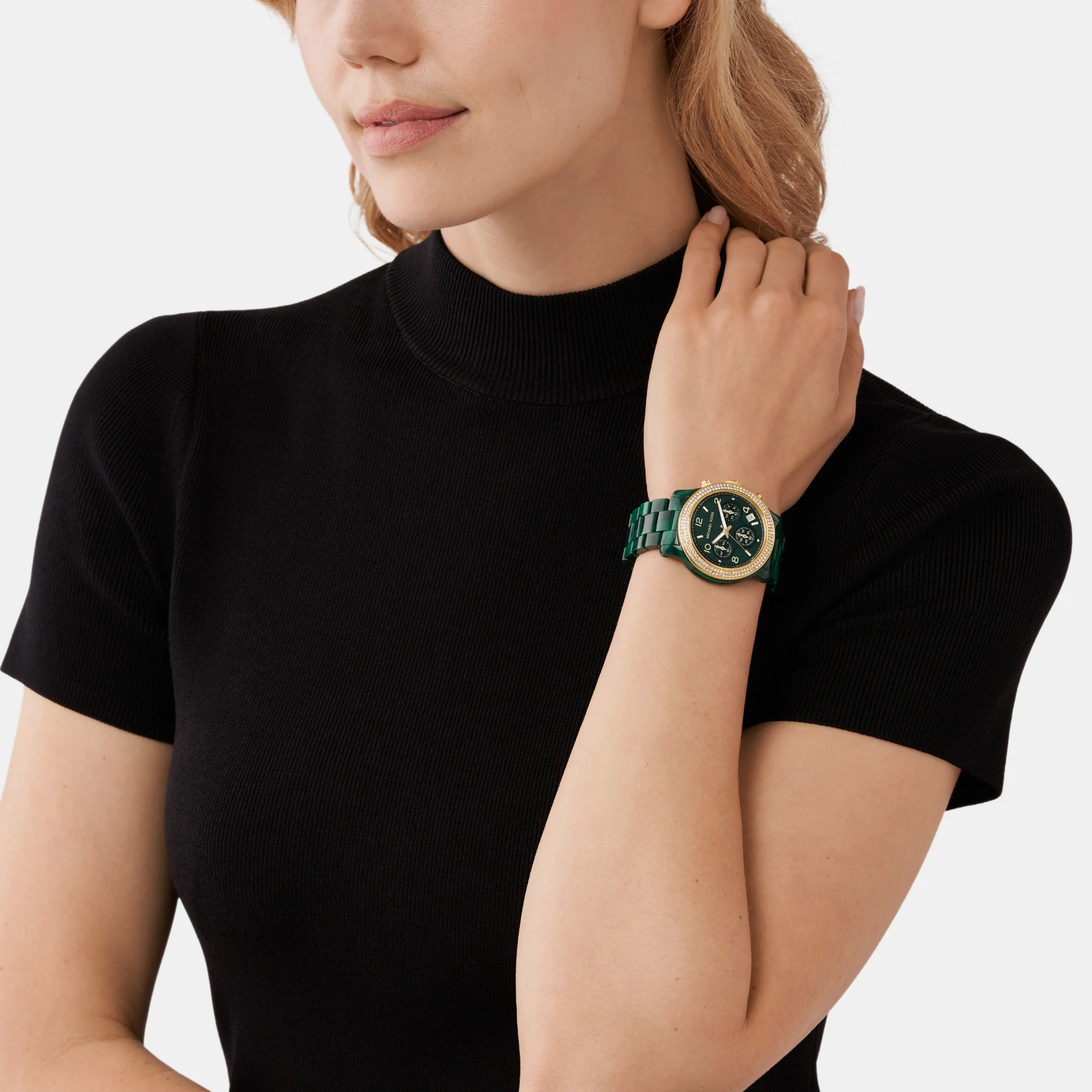 Runway Women Quartz Green Dial Chronograph Acetate Watch MK7422 - Image 6