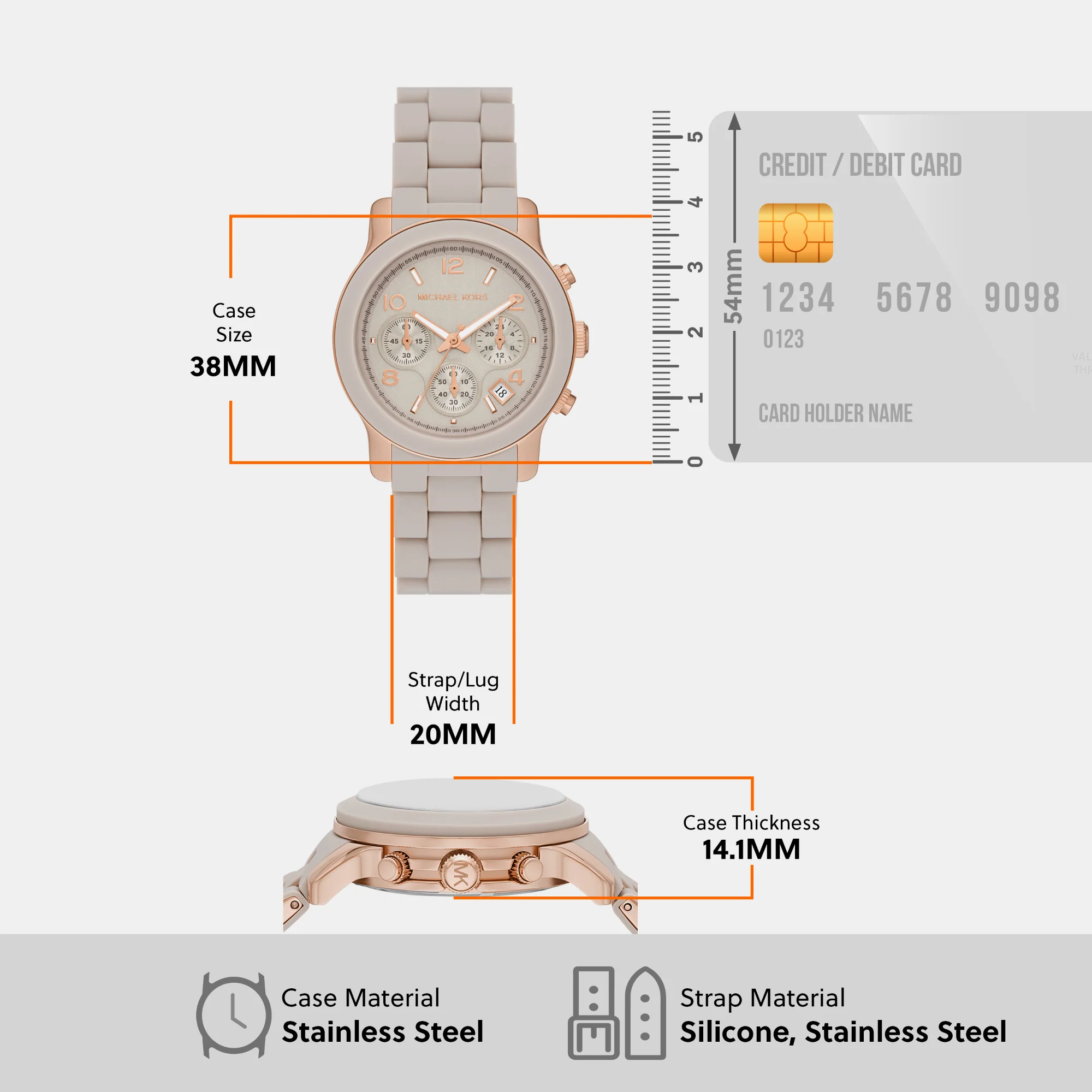 Runway Women Quartz Grey Dial Chronograph Silicone Watch MK7386 - Image 7