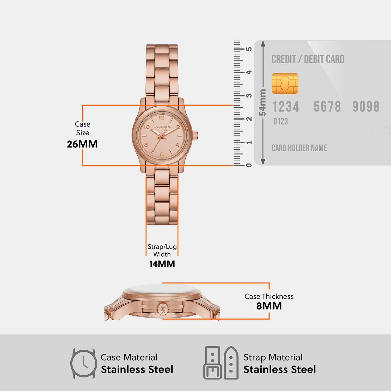 Runway Women Quartz Rose Gold Dial Analog Stainless Steel Watch MK7458 - Image 8