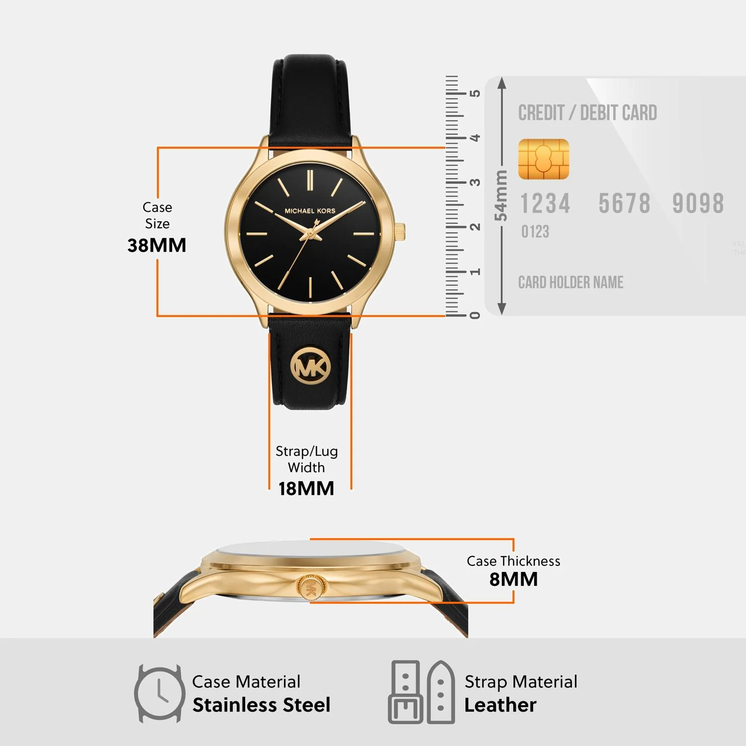 Slim Runway Women Quartz Black Dial Analog Leather Watch MK7482 - Image 4