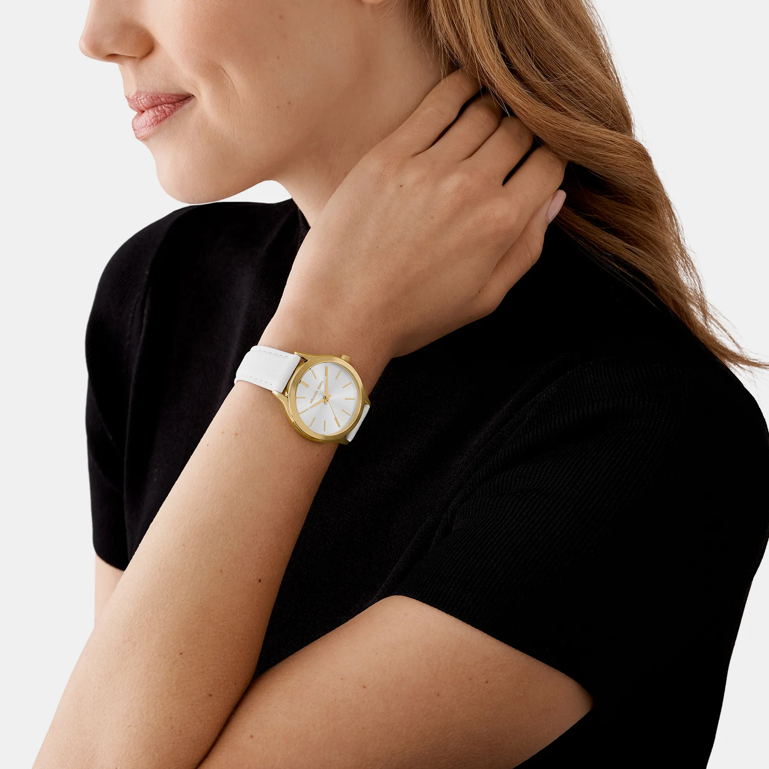 Slim Runway Women Quartz White Dial Analog Leather Watch MK7466 - Image 6