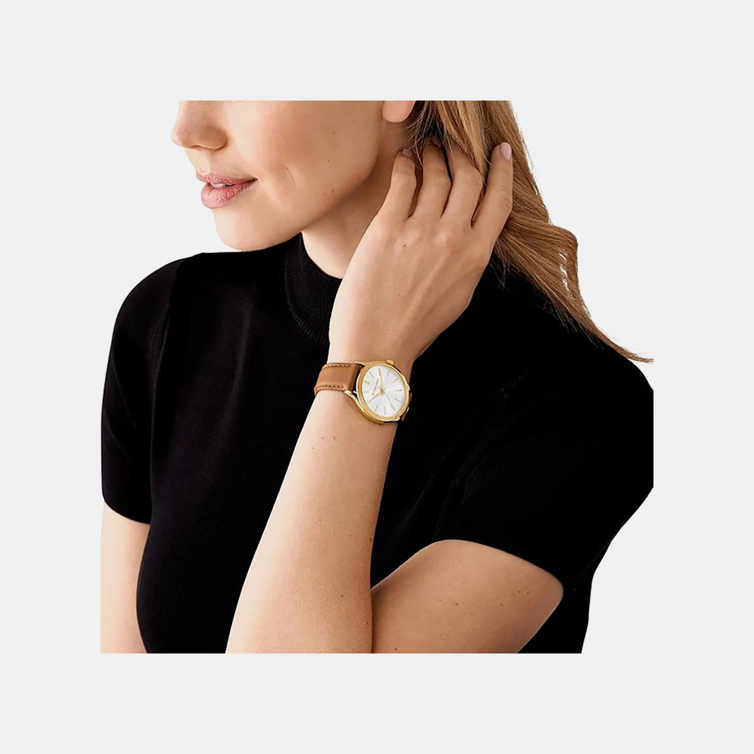 Slim Runway Women Quartz White Dial Analog Leather Watch MK7543 - Image 4