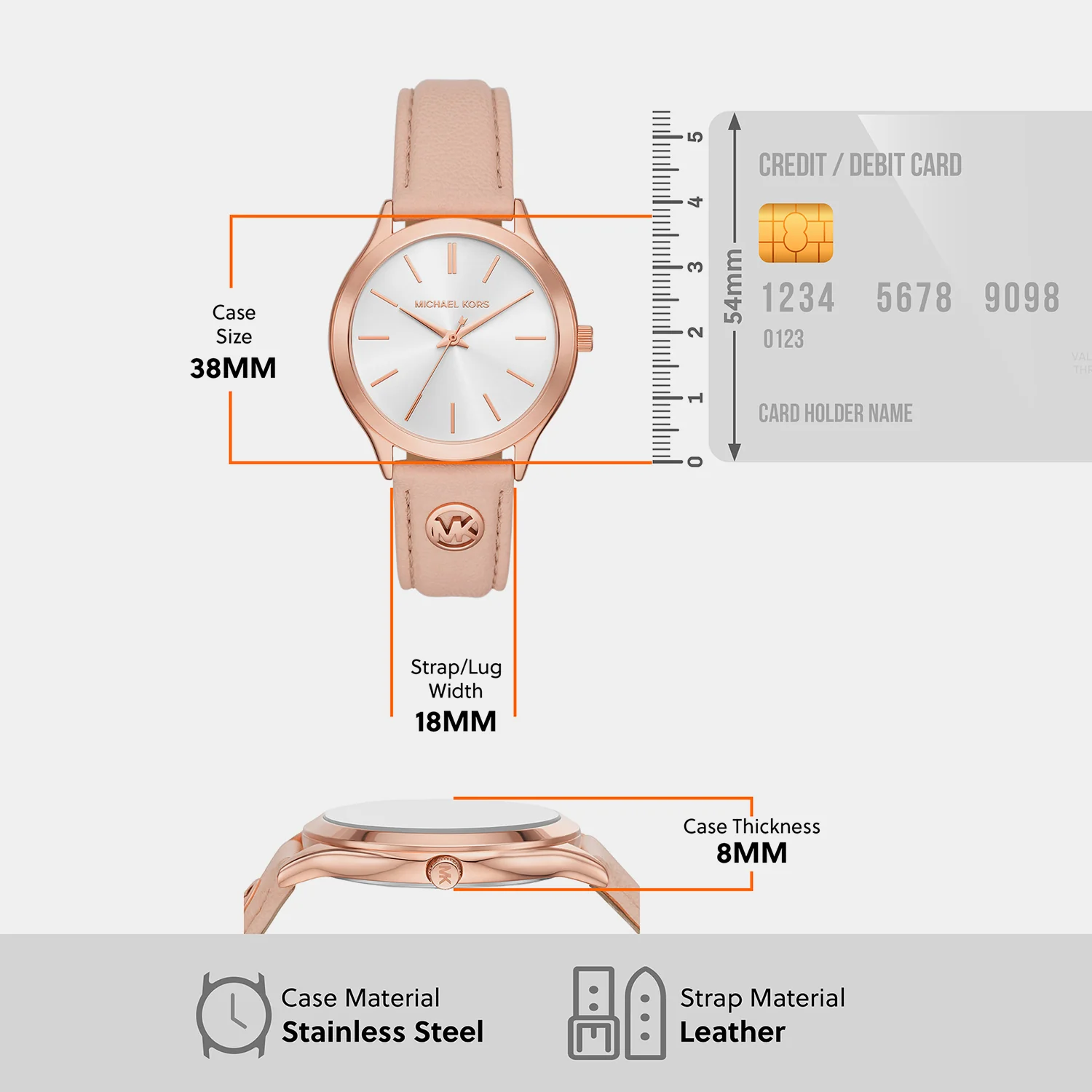 Slim Runway Women Quartz White Dial Analog Leather Watch MK7467 - Image 7