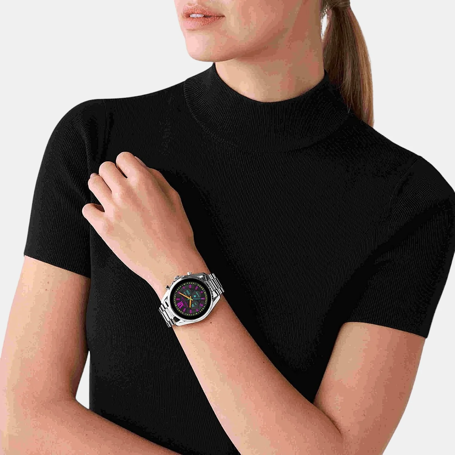 Women Processor Black Dial Digital Stainless Steel Watch MKT5139 - Image 4