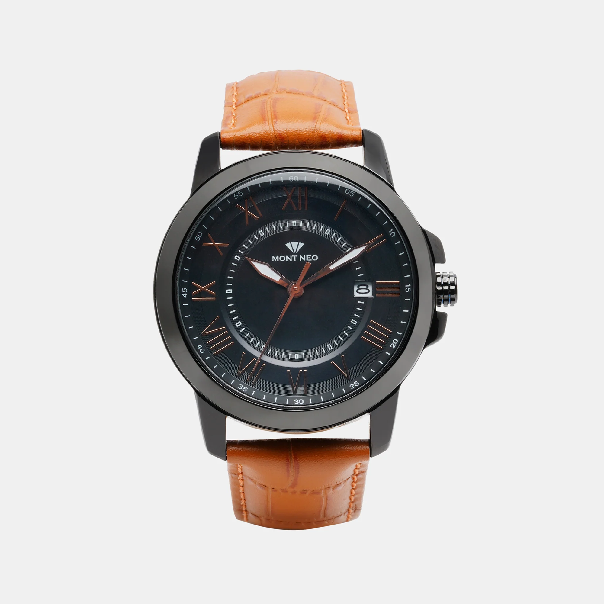 Men Quartz Black Dial Analog Leather Watch 8002E-L4404-01 - Image 2