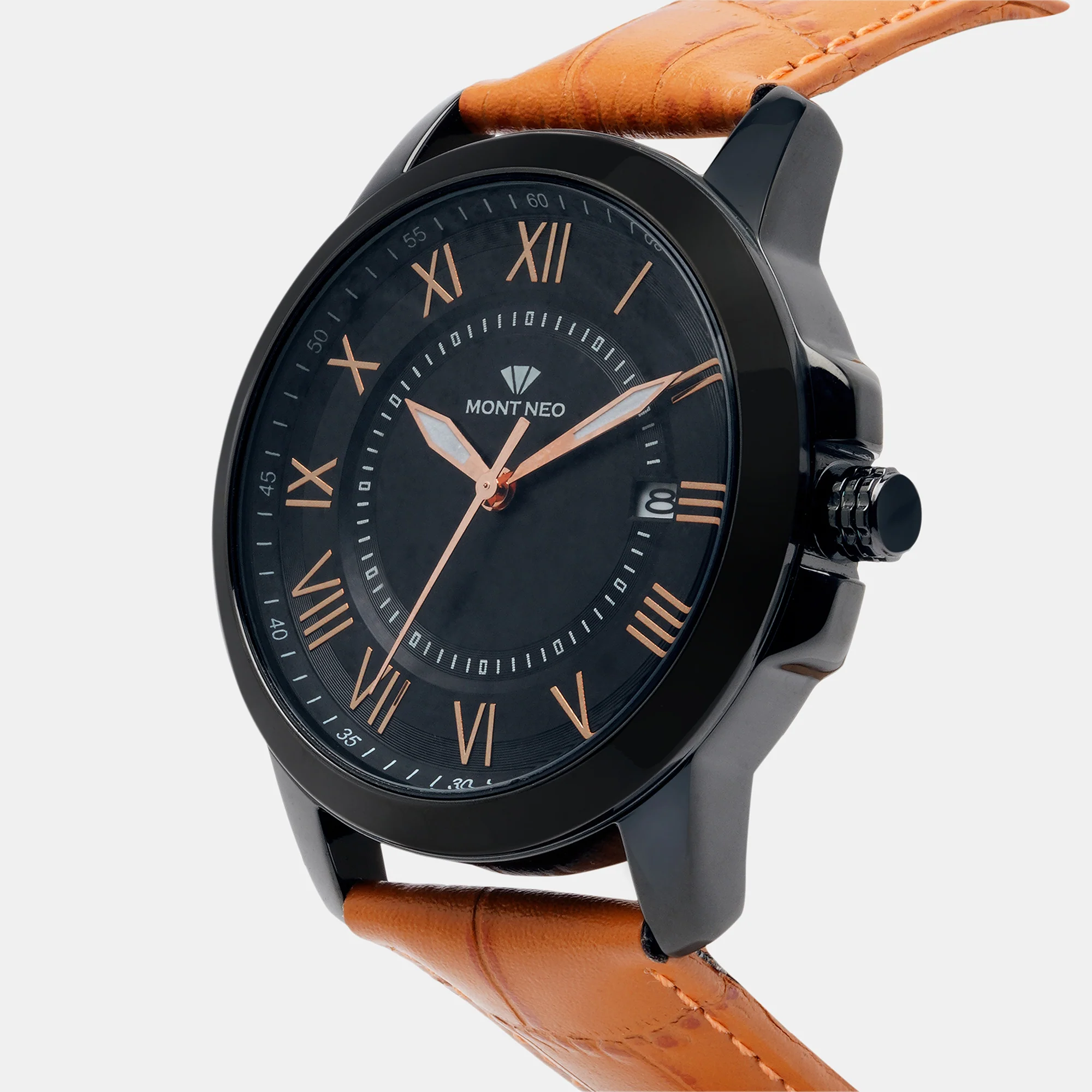 Men Quartz Black Dial Analog Leather Watch 8002E-L4404-01 - Image 3