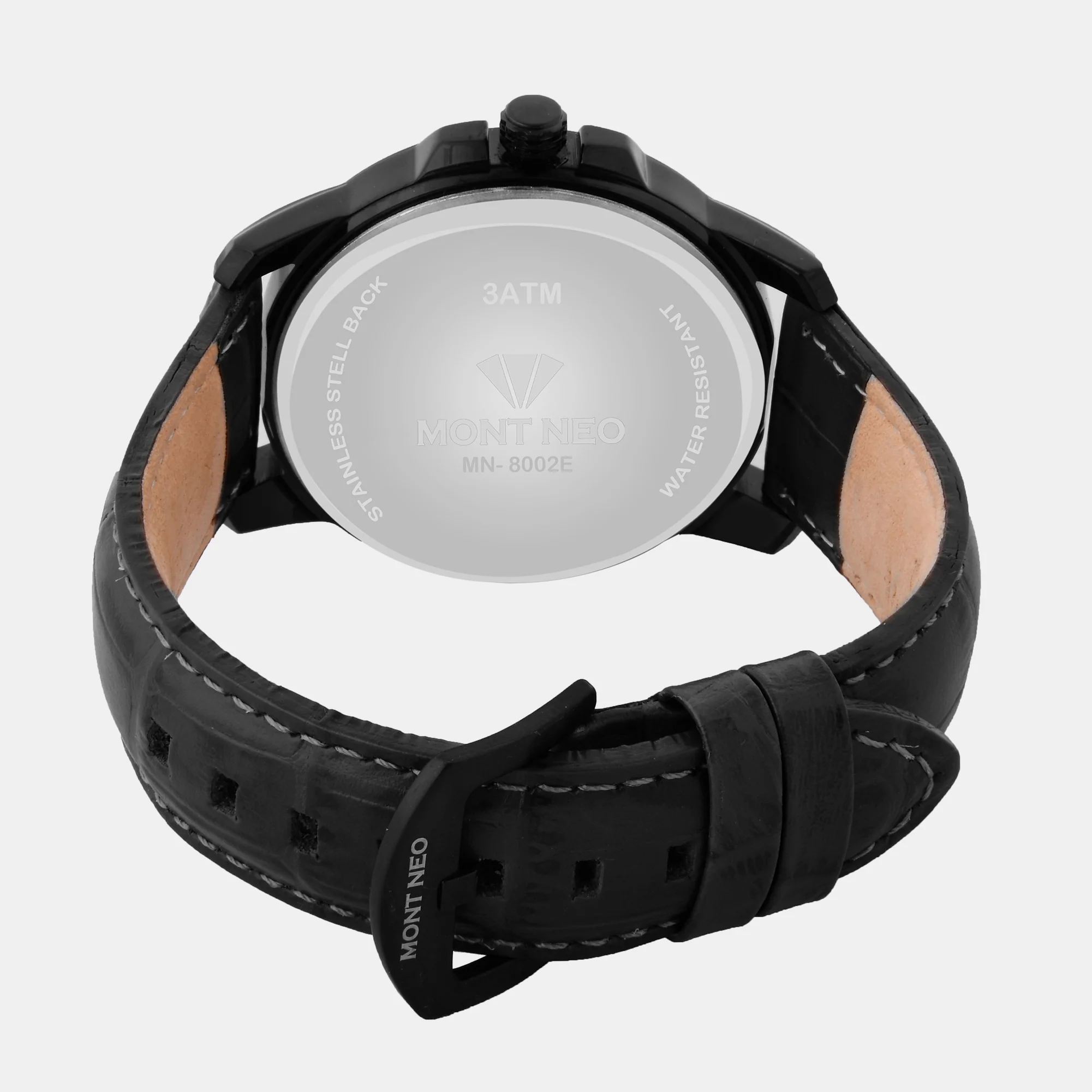 Men Quartz Black Dial Analog Leather Watch 8002E-L4404-1 - Image 2