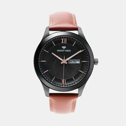 Men Quartz Black Dial Analog Leather Watch 8009D-L4404-02 - Image 2