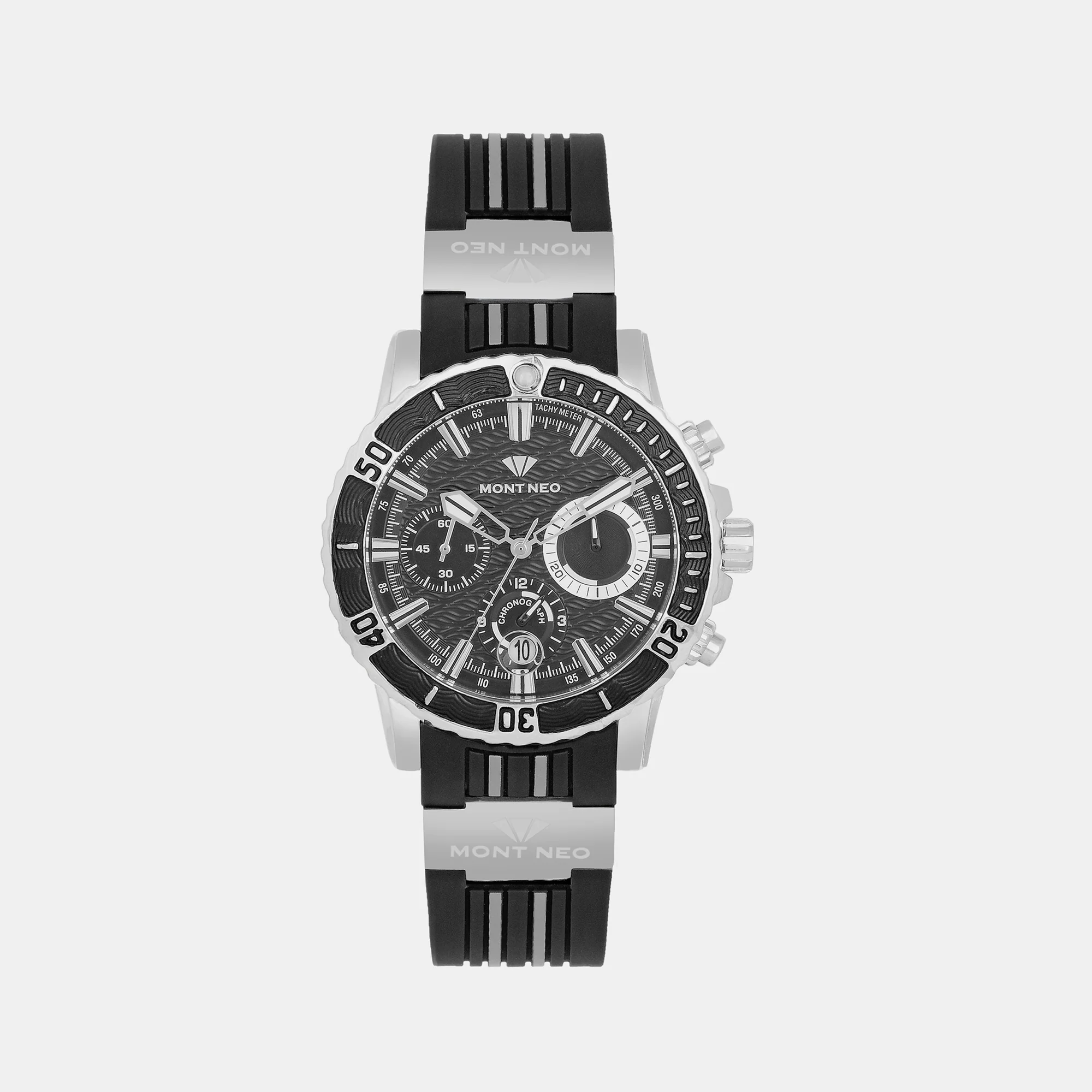 Men Quartz Black Dial Chronograph Silicone Watch 3504C-P1404