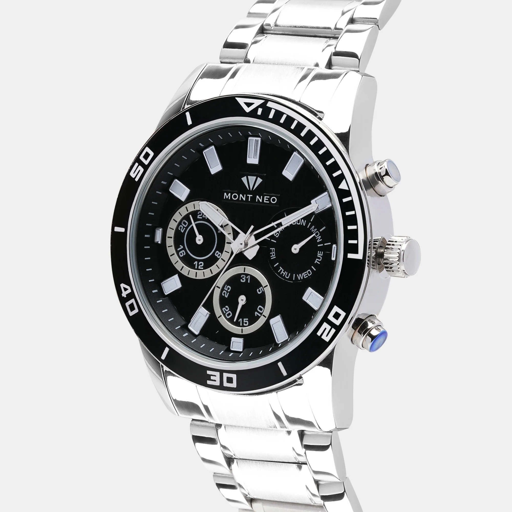 Men Quartz Black Dial Chronograph Stainless Steel Watch 1036C-M1404 - Image 3