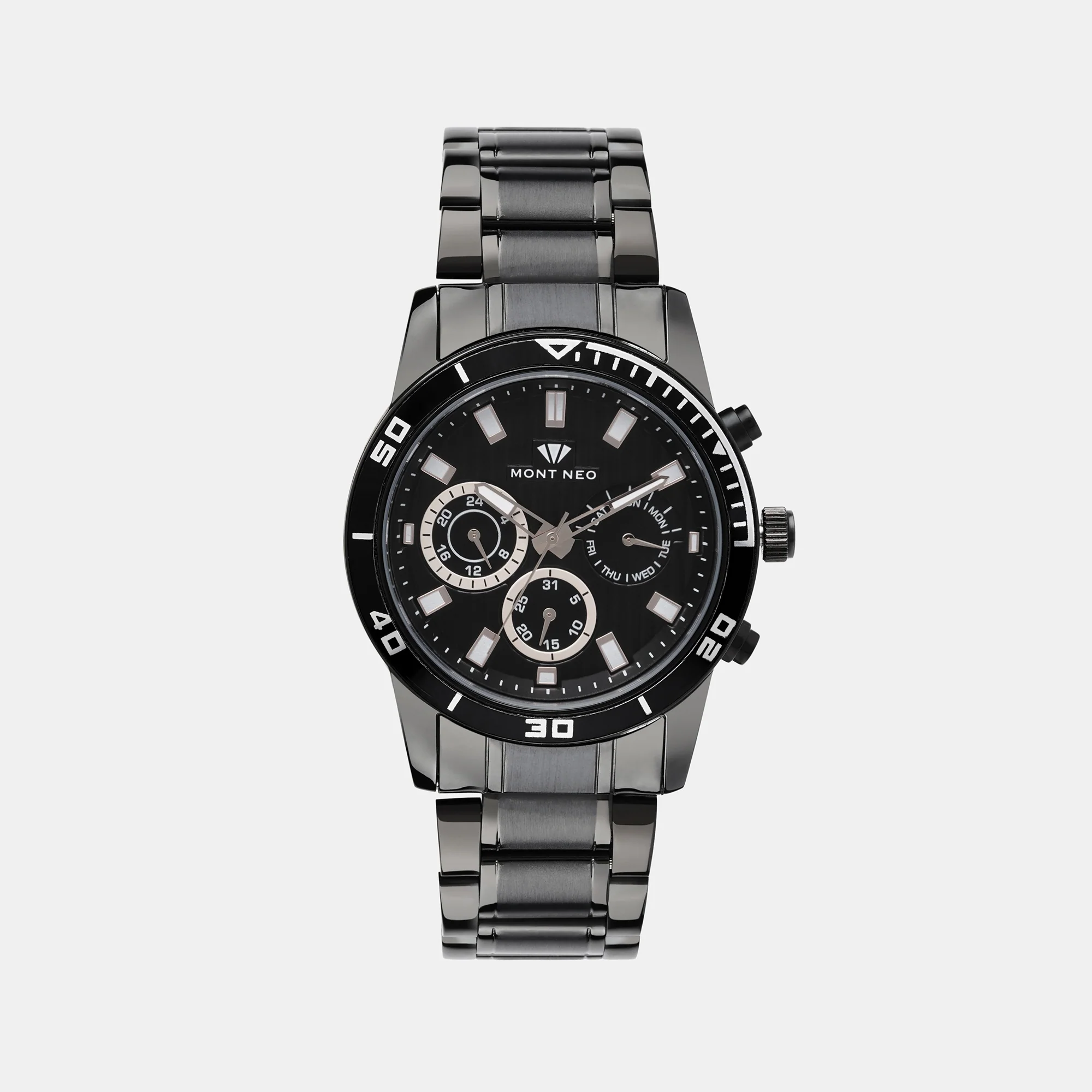 Men Quartz Black Dial Chronograph Stainless Steel Watch 1036C-M4404 - Image 2