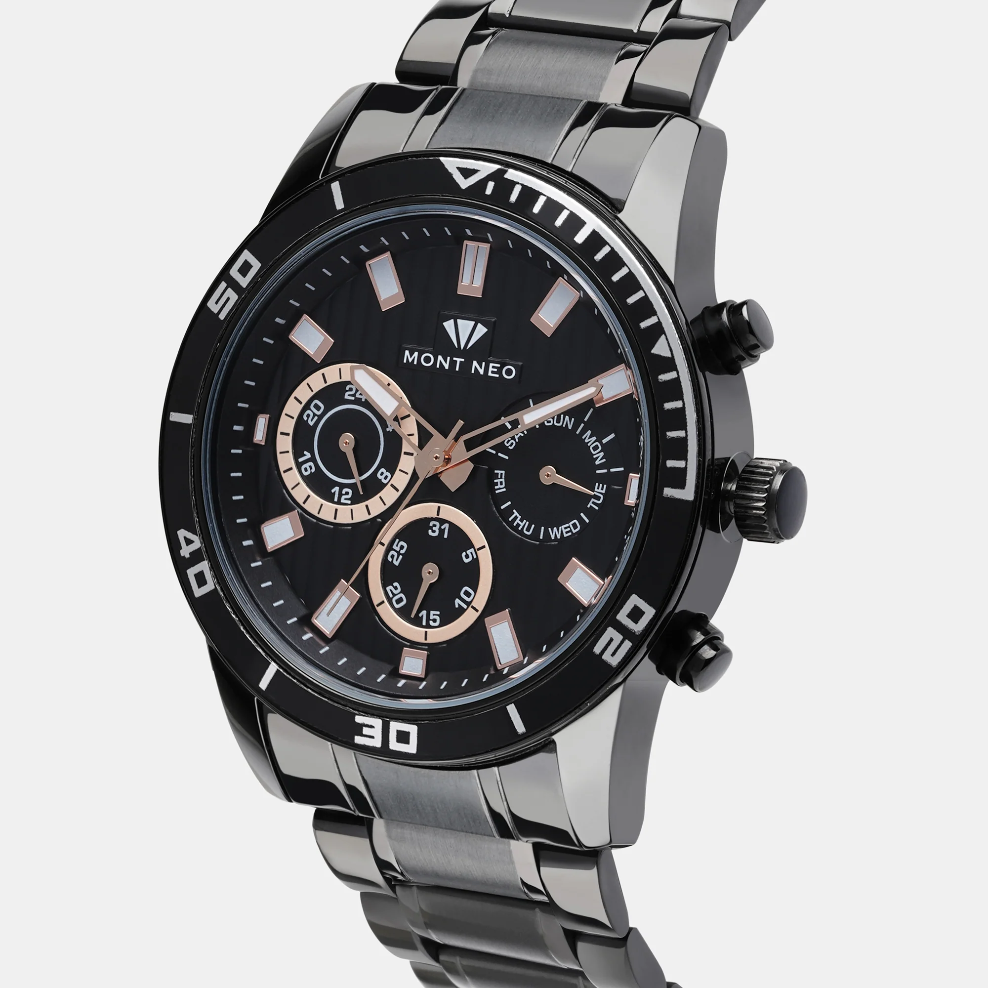 Men Quartz Black Dial Chronograph Stainless Steel Watch 1036C-M4404 - Image 3