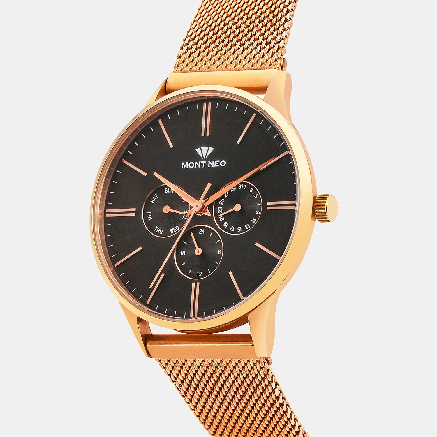 Men Quartz Black Dial Multi-Function Mesh Watch 7001M-E3304 - Image 2