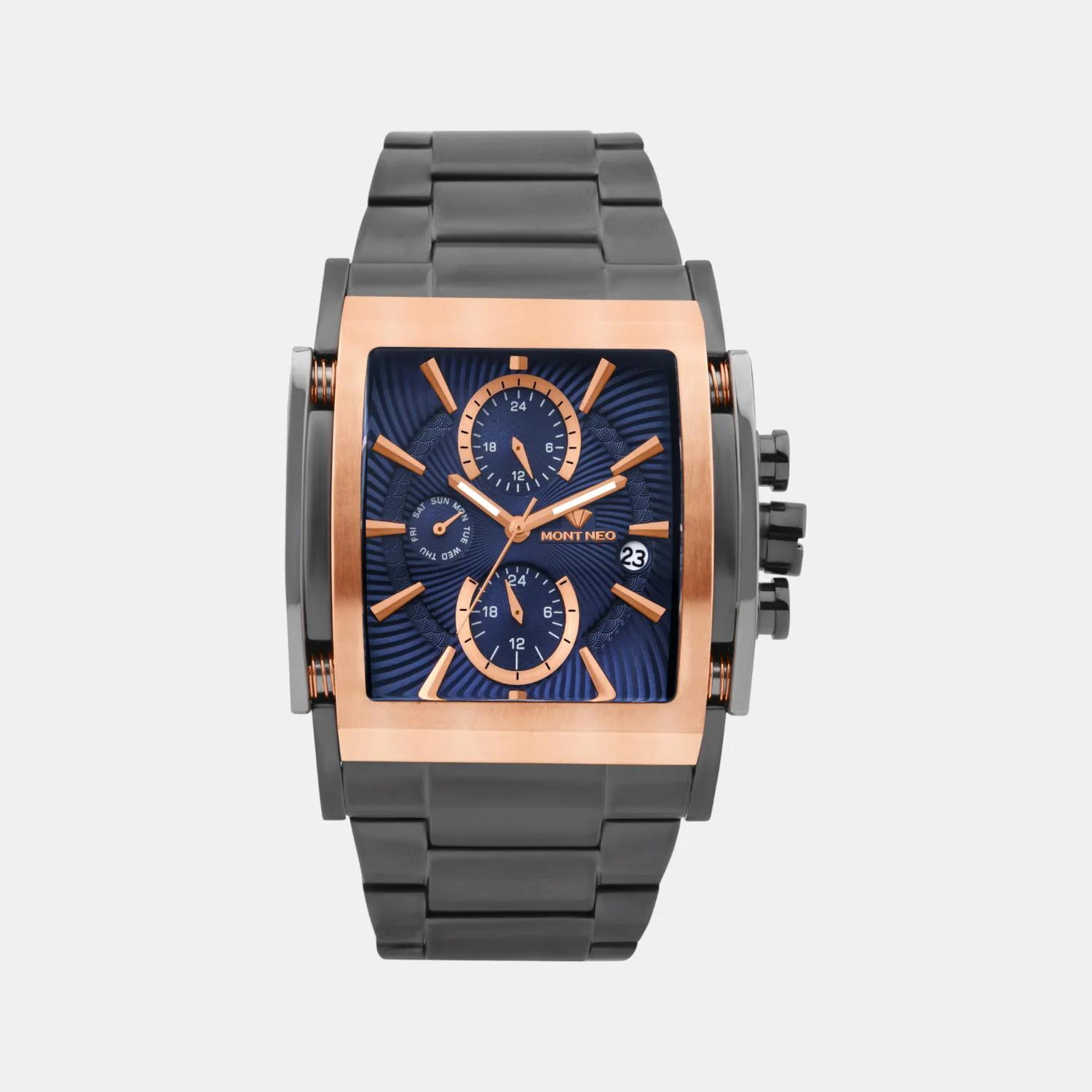Men Quartz Blue Dial Multi-Function Stainless Steel Watch 1056M-M8305