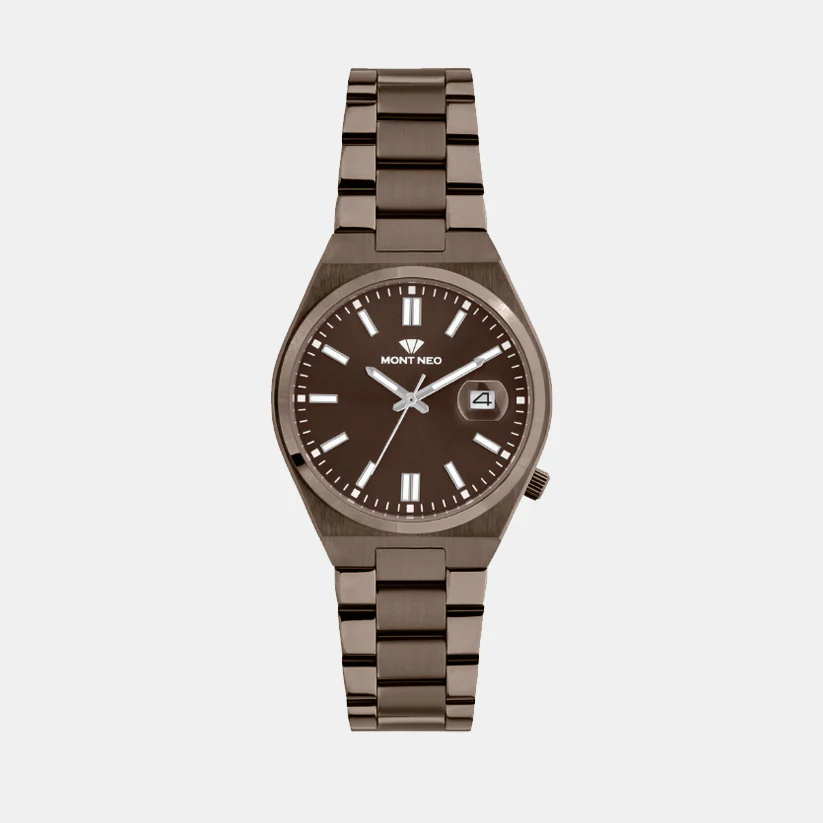 Men Quartz Brown Dial Analog Metal Watch 3506E-M111106 - Image 2