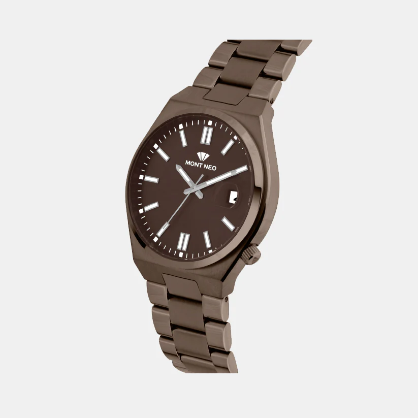 Men Quartz Brown Dial Analog Metal Watch 3506E-M111106 - Image 3