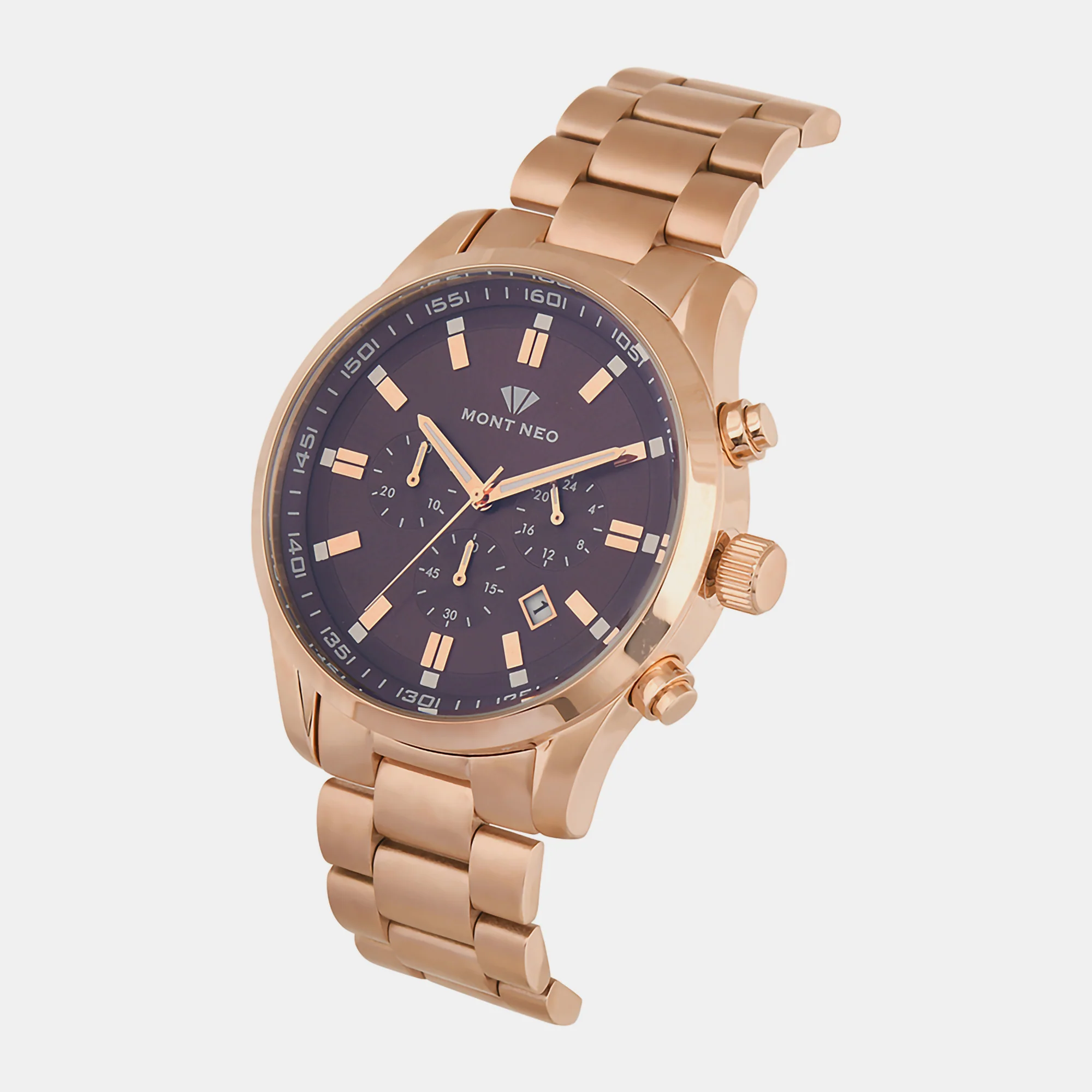 Men Quartz Brown Dial Chronograph Stainless Steel Watch 1032C-M3306 - Image 2