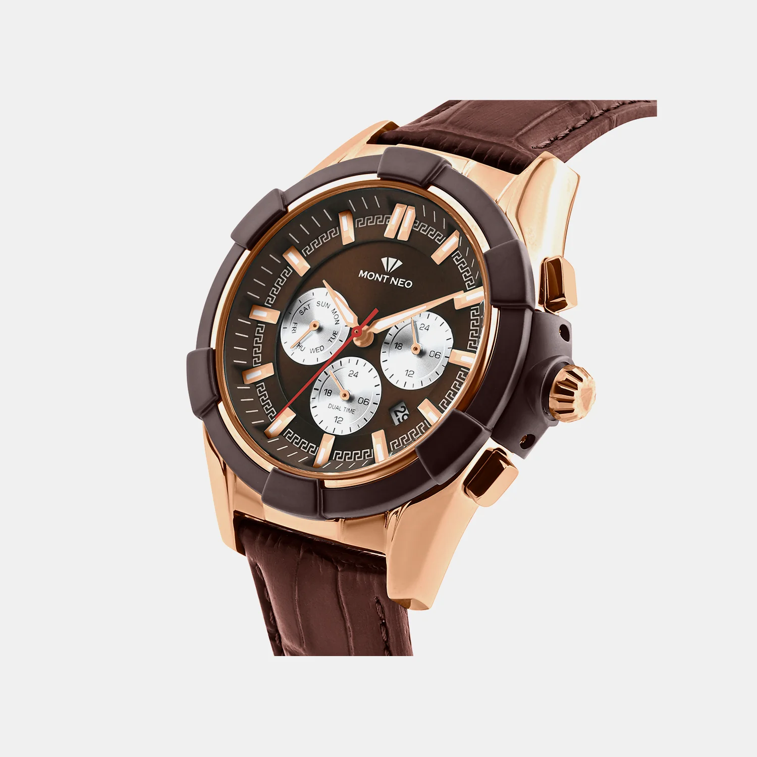 Men Quartz Brown Dial Multi-Function Leather Watch 3512M-L3606 - Image 2
